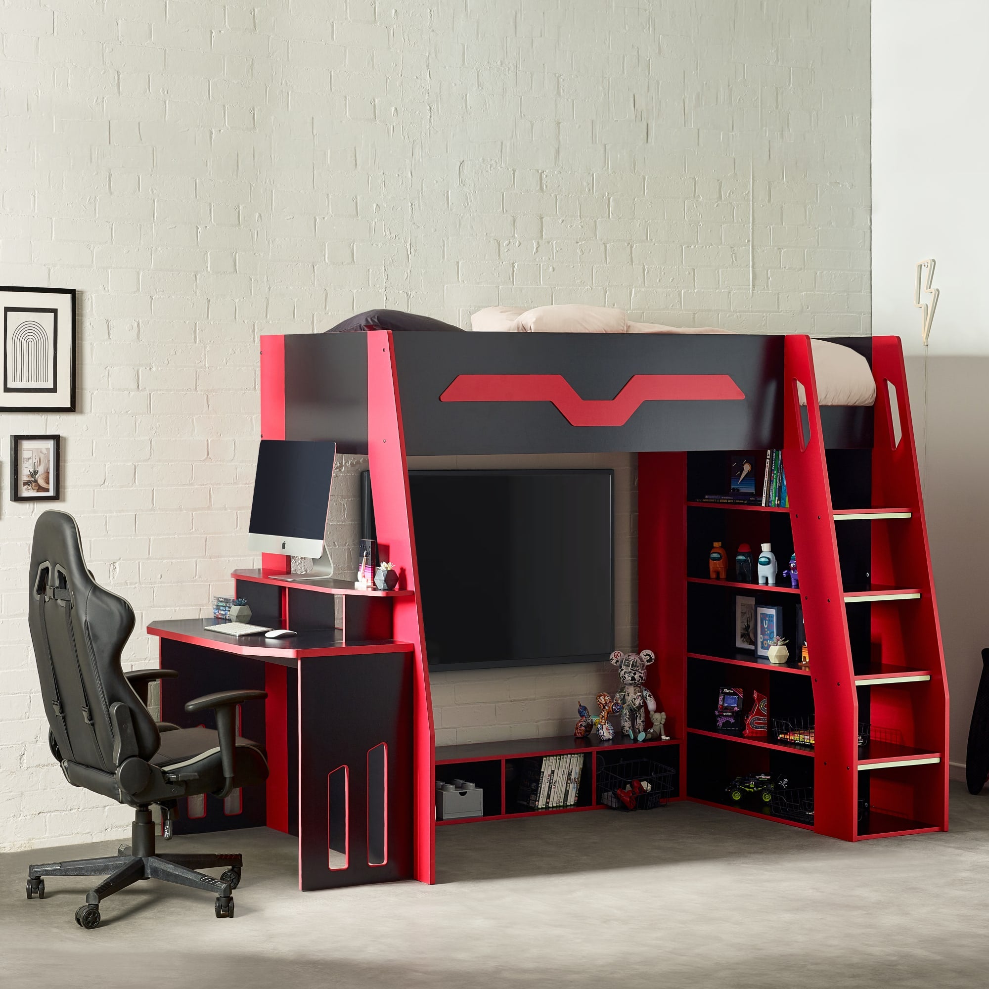 Eagle Single 90cm Gaming Highsleeper - Black and Red