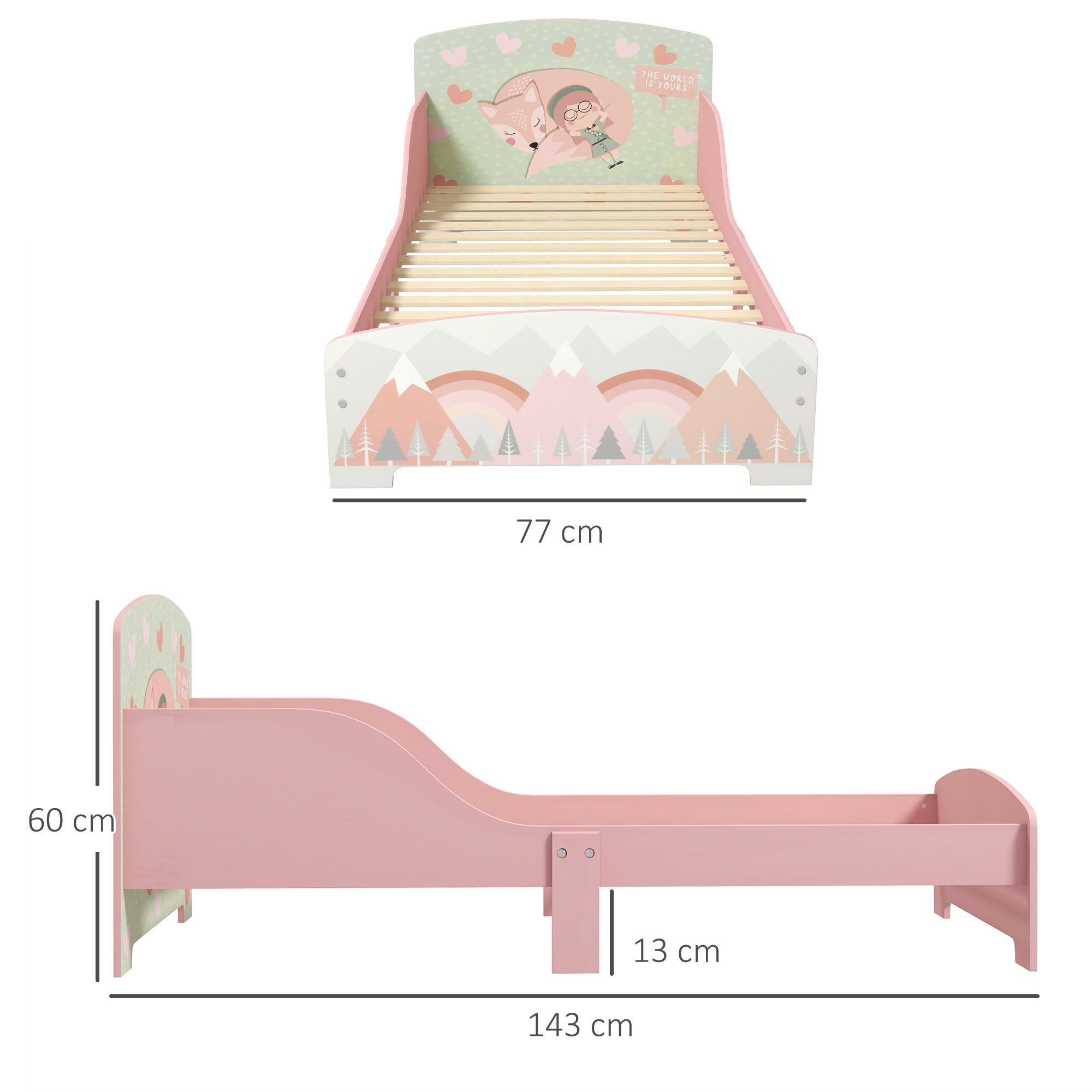 Low Kids Bed Frame with Girl and Hearts Headboard