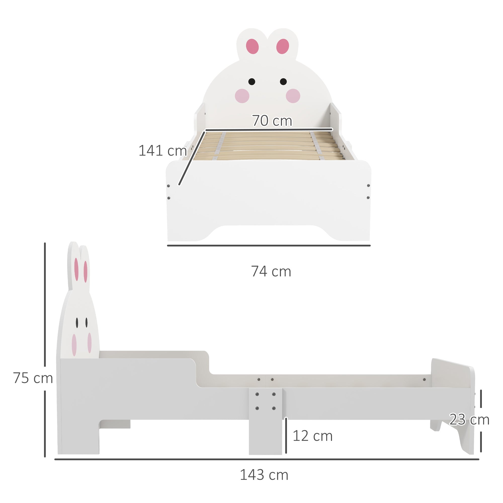 Low Kids Bed Frame with White Bunny Headboard