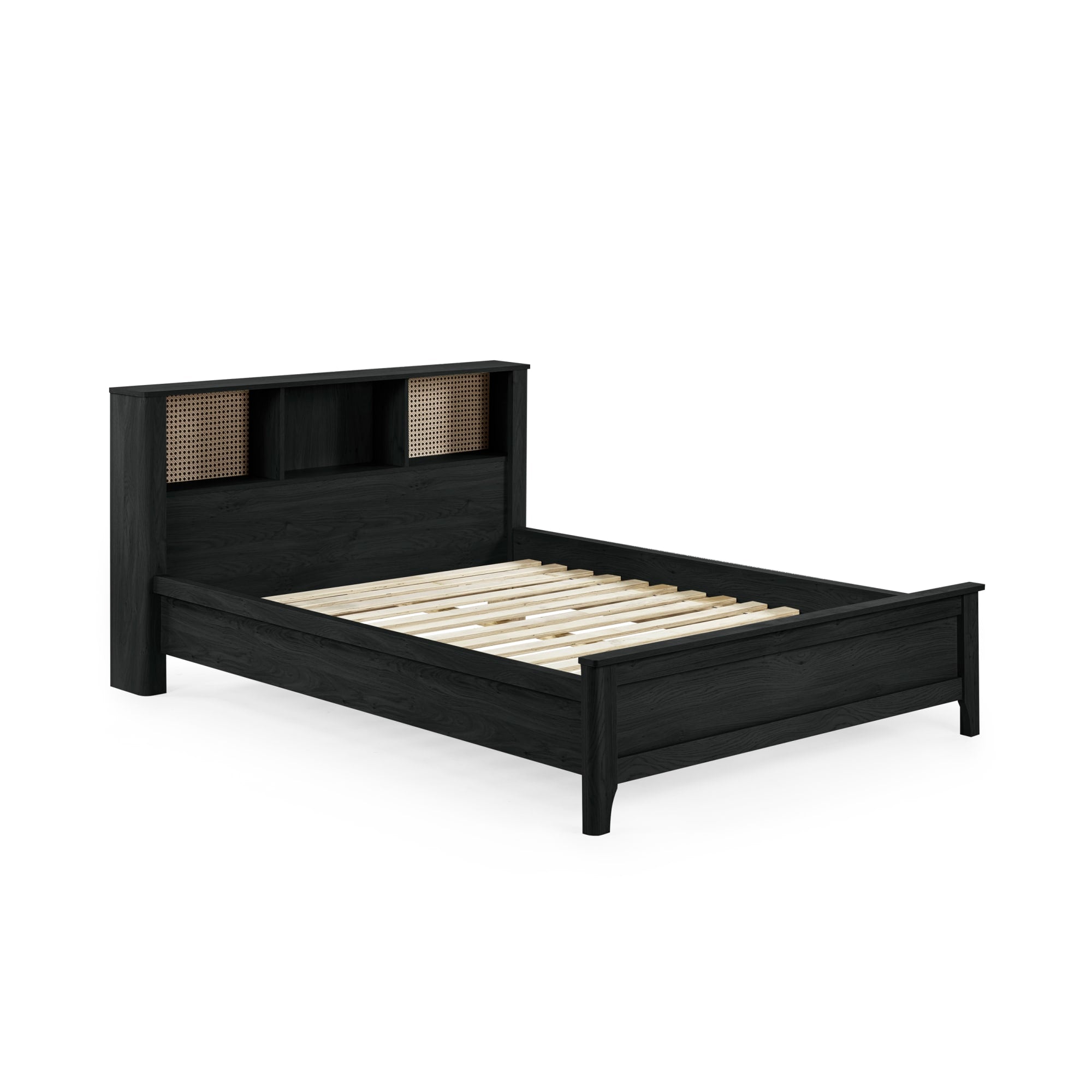 Sydney Black Ash Rattan Effect 135cm Double Bookcase Bed
