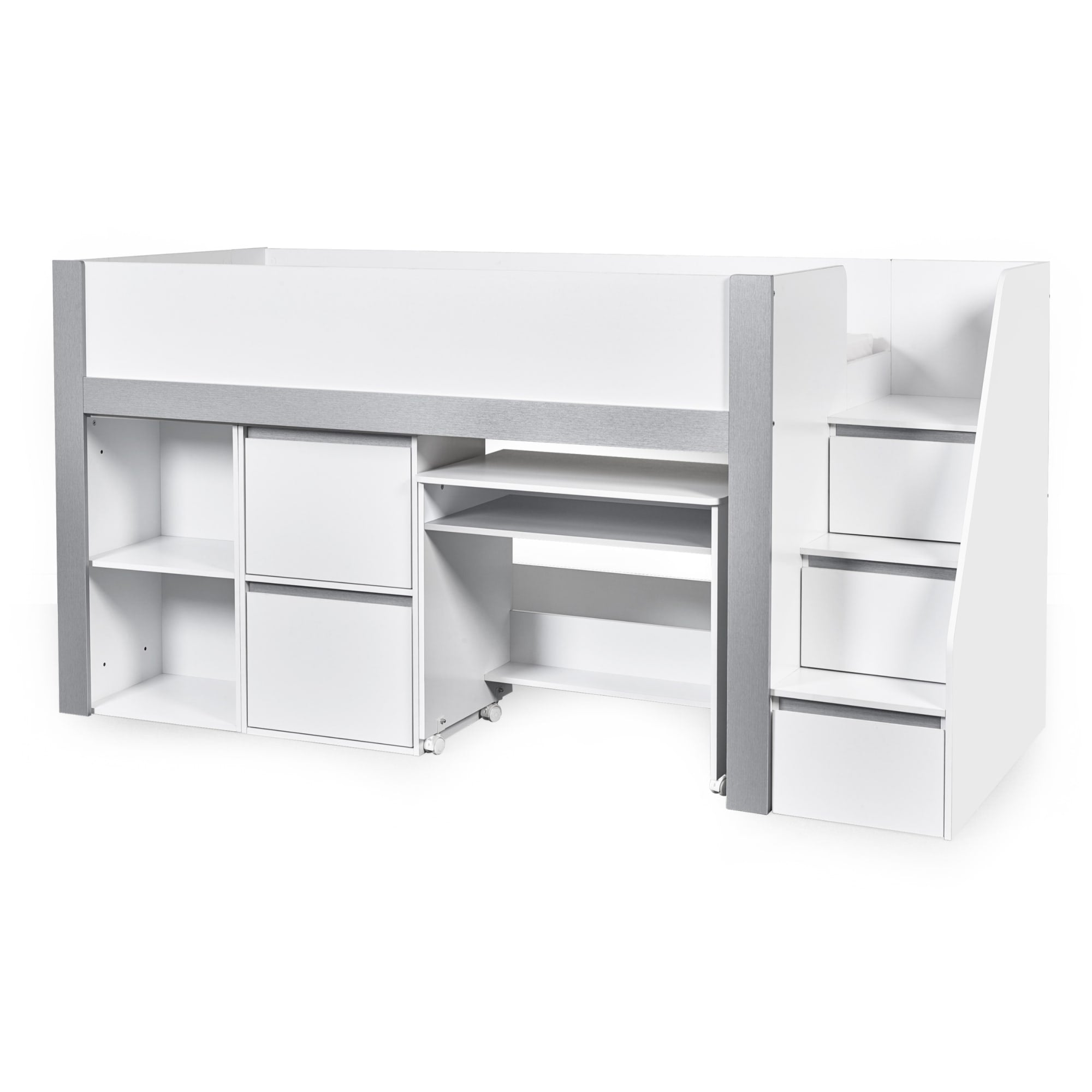 Gaia 90cm Single Midsleeper - White and Silver
