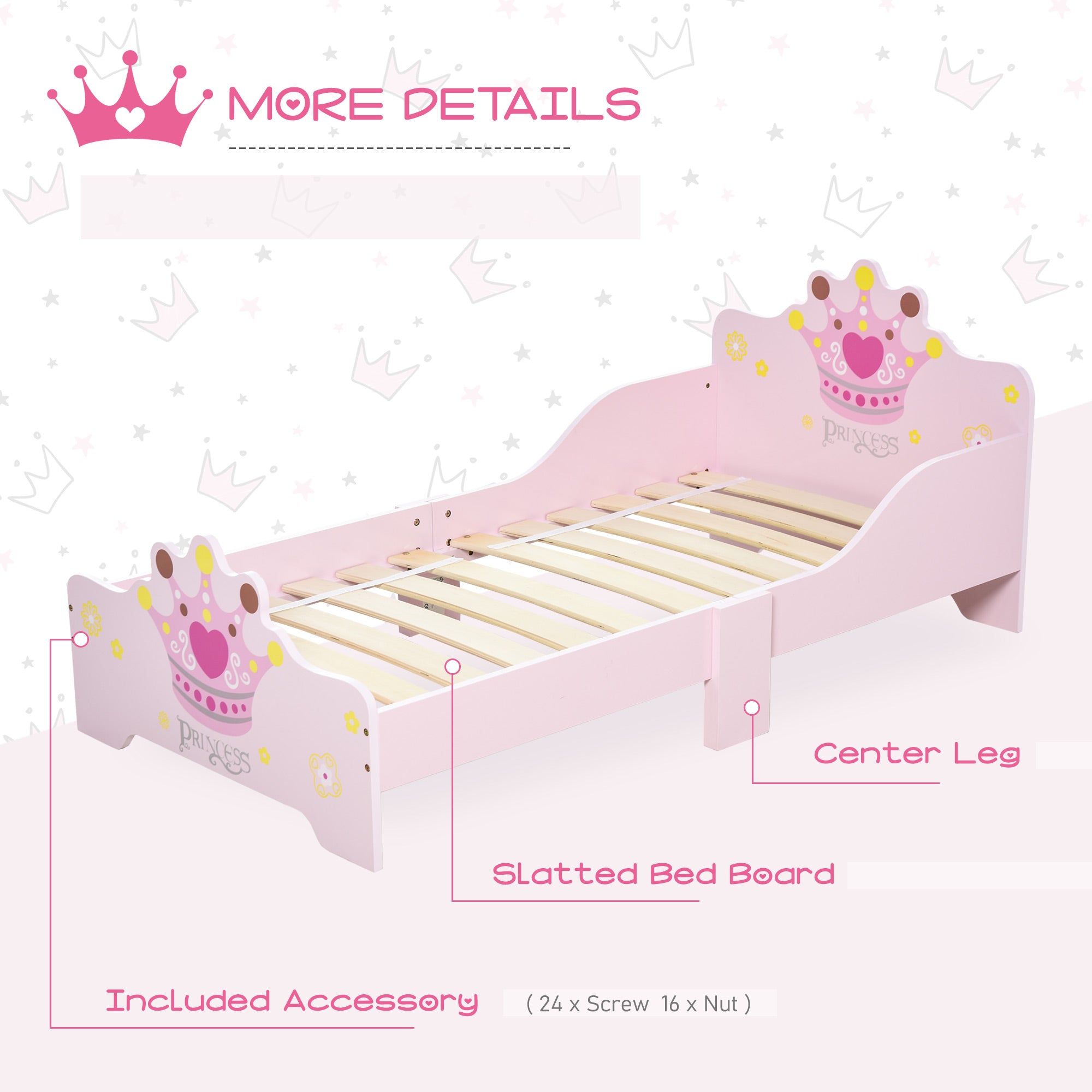 Low Kids Bed Frame with Princess Crown Headboard