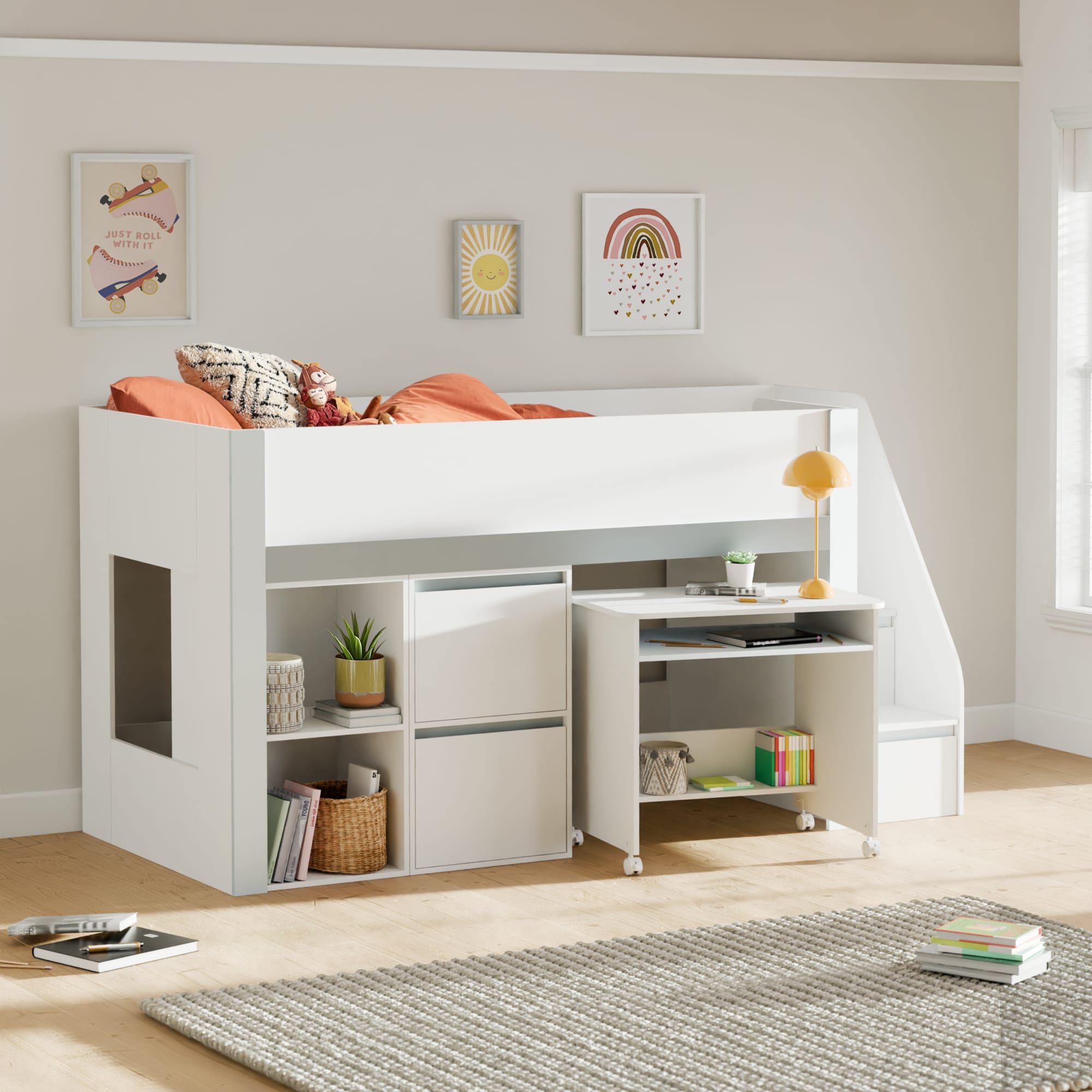 Gaia 90cm Single Midsleeper - White and Silver