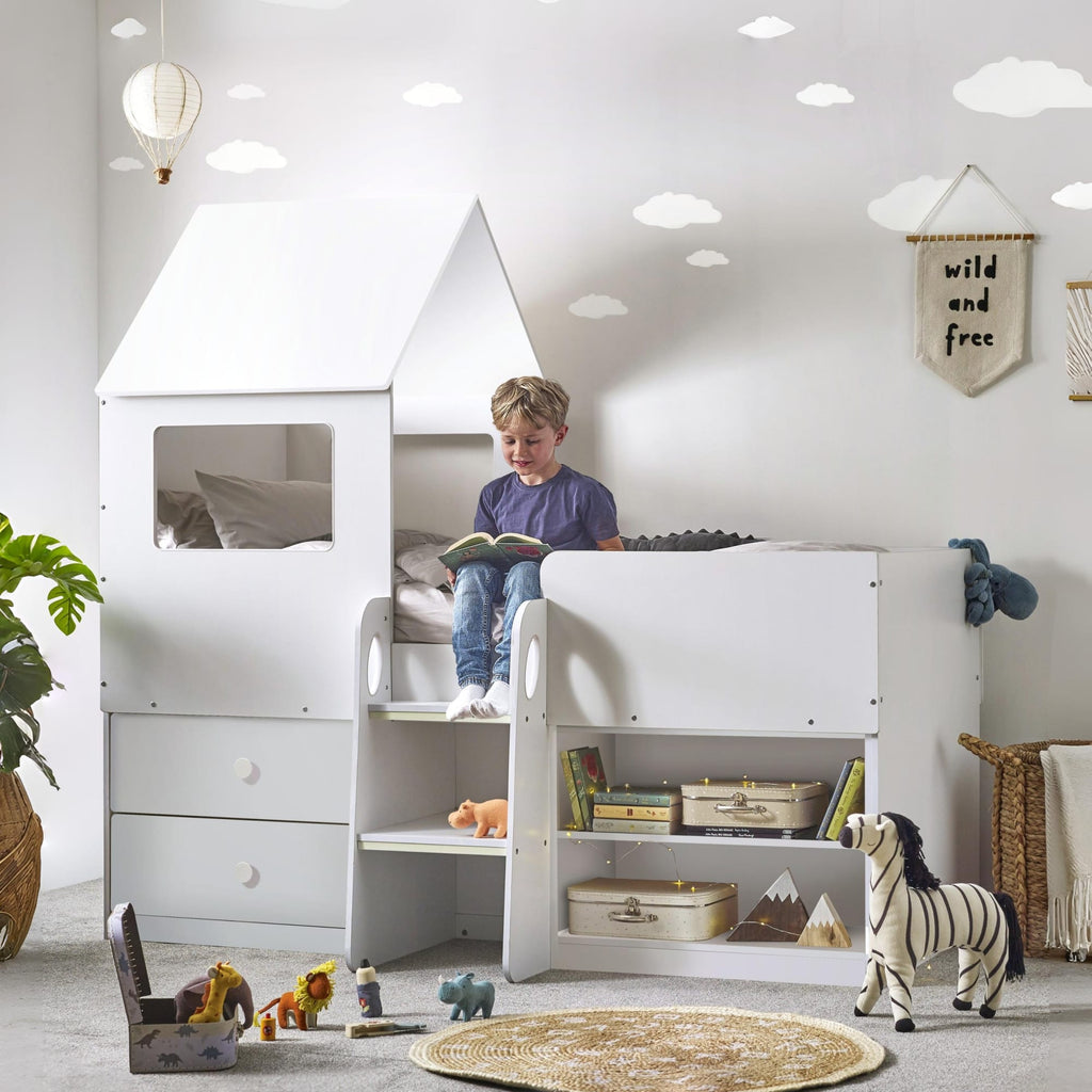 Maple 90cm Single House Mid Sleeper Bed – White