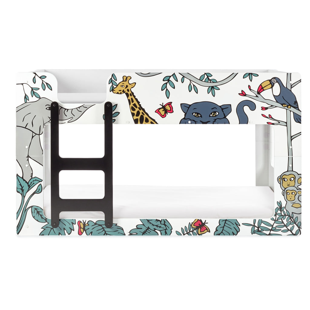 Jungle Safari White and Blue Wooden Bunk Bed for Kids