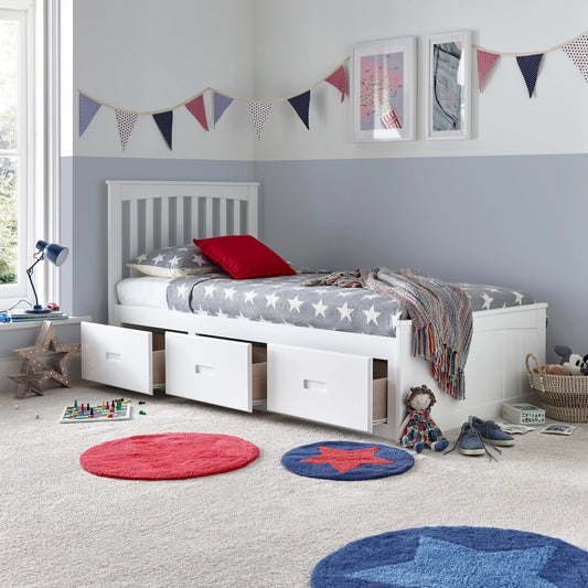 Kids White Wooden Storage Bed with Drawers - 3ft Single | Quest