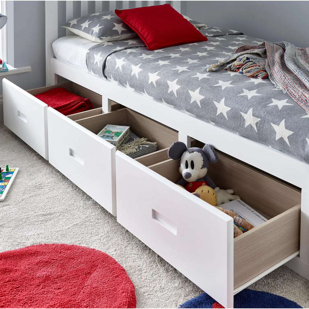 Quest Kids White Wooden Storage Bed with Drawers - 3ft Single