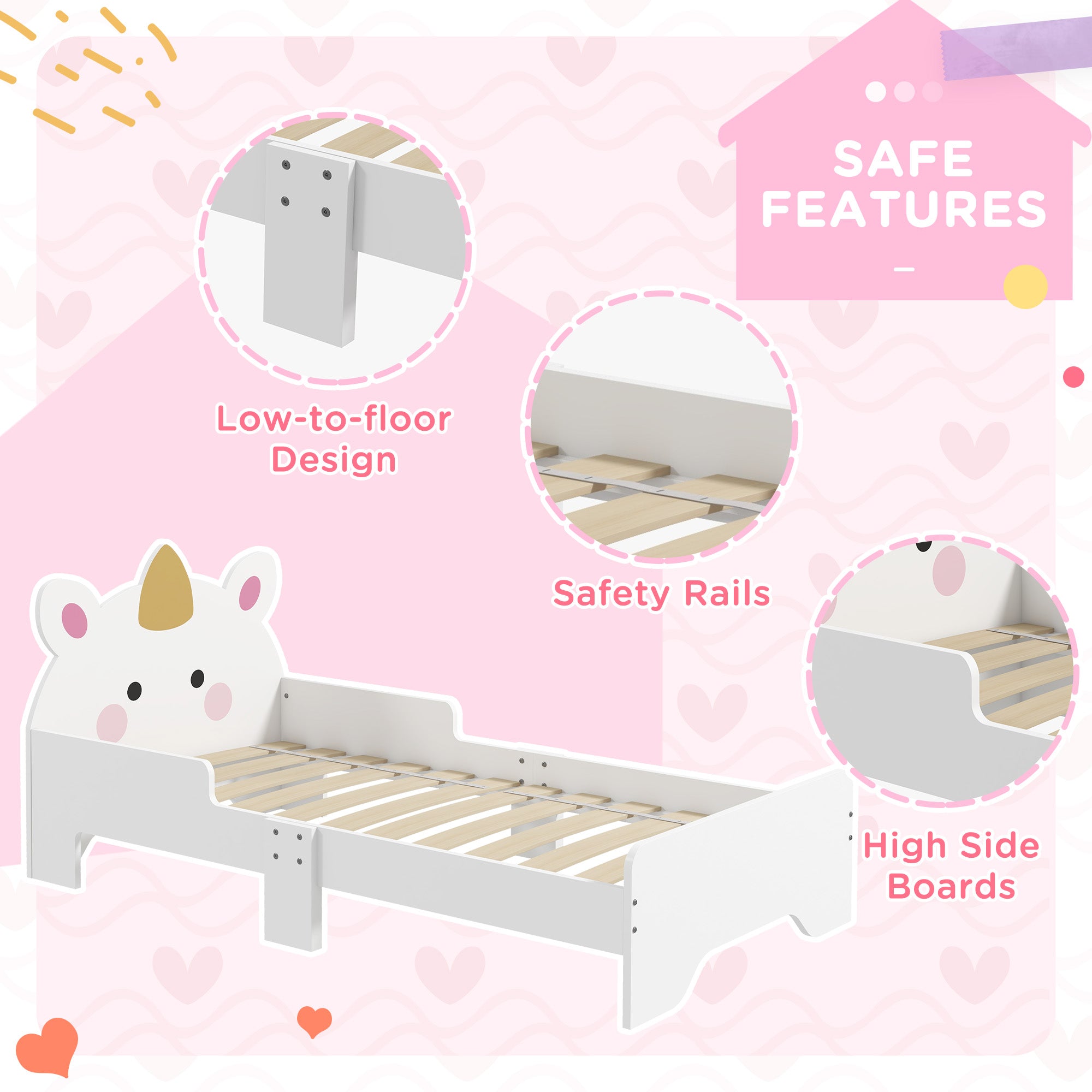 Low Kids Bed Frame with White Unicorn Headboard