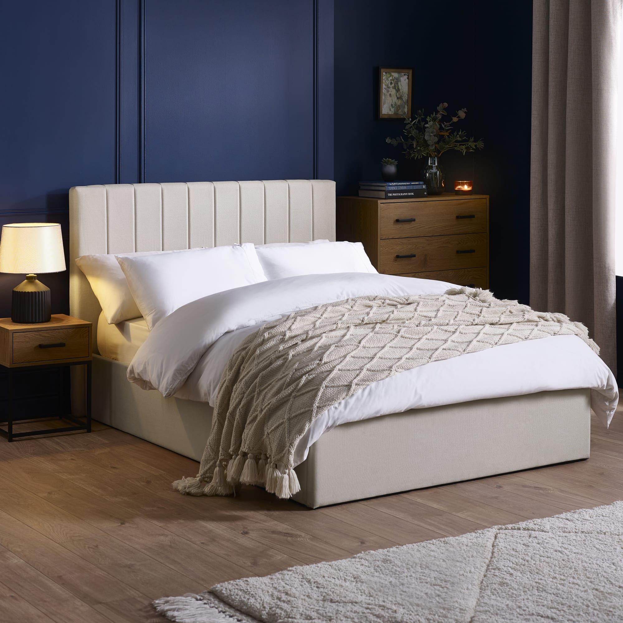 Aylen Oatmeal Linen Upholstered 135cm Double Ottoman Storage Bed Frame