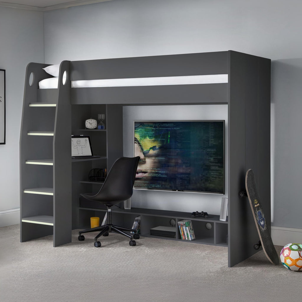 Nebula Gaming High Sleeper Bed With Desk - Anthracite