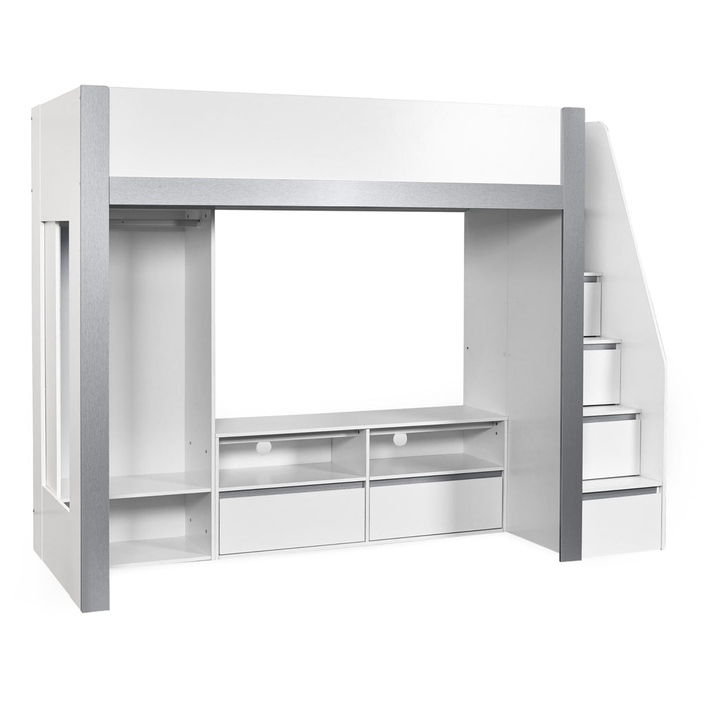 Gaia 90cm Single Highsleeper TV Bed - White and Silver