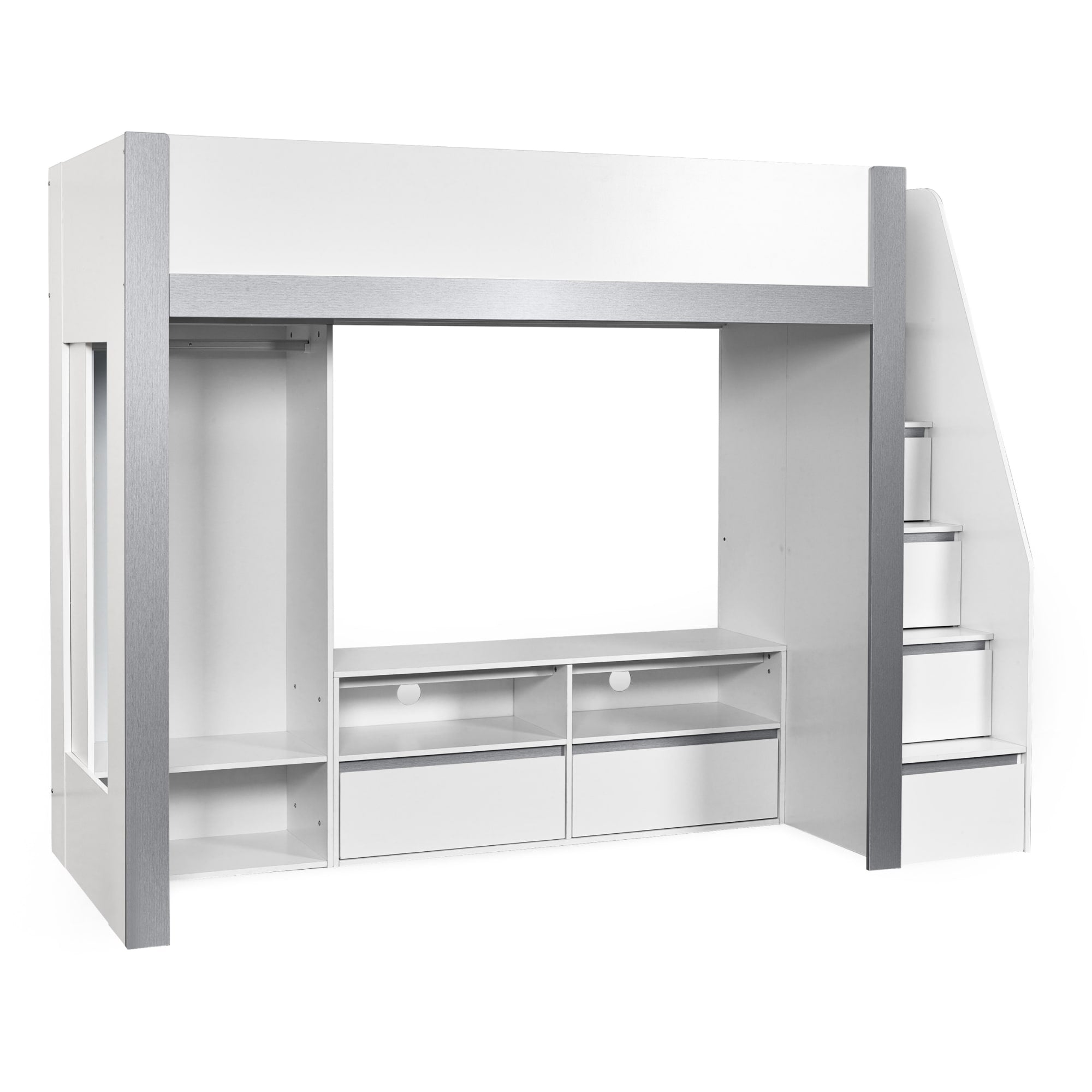 Gaia 90cm Single Highsleeper TV Bed - White and Silver