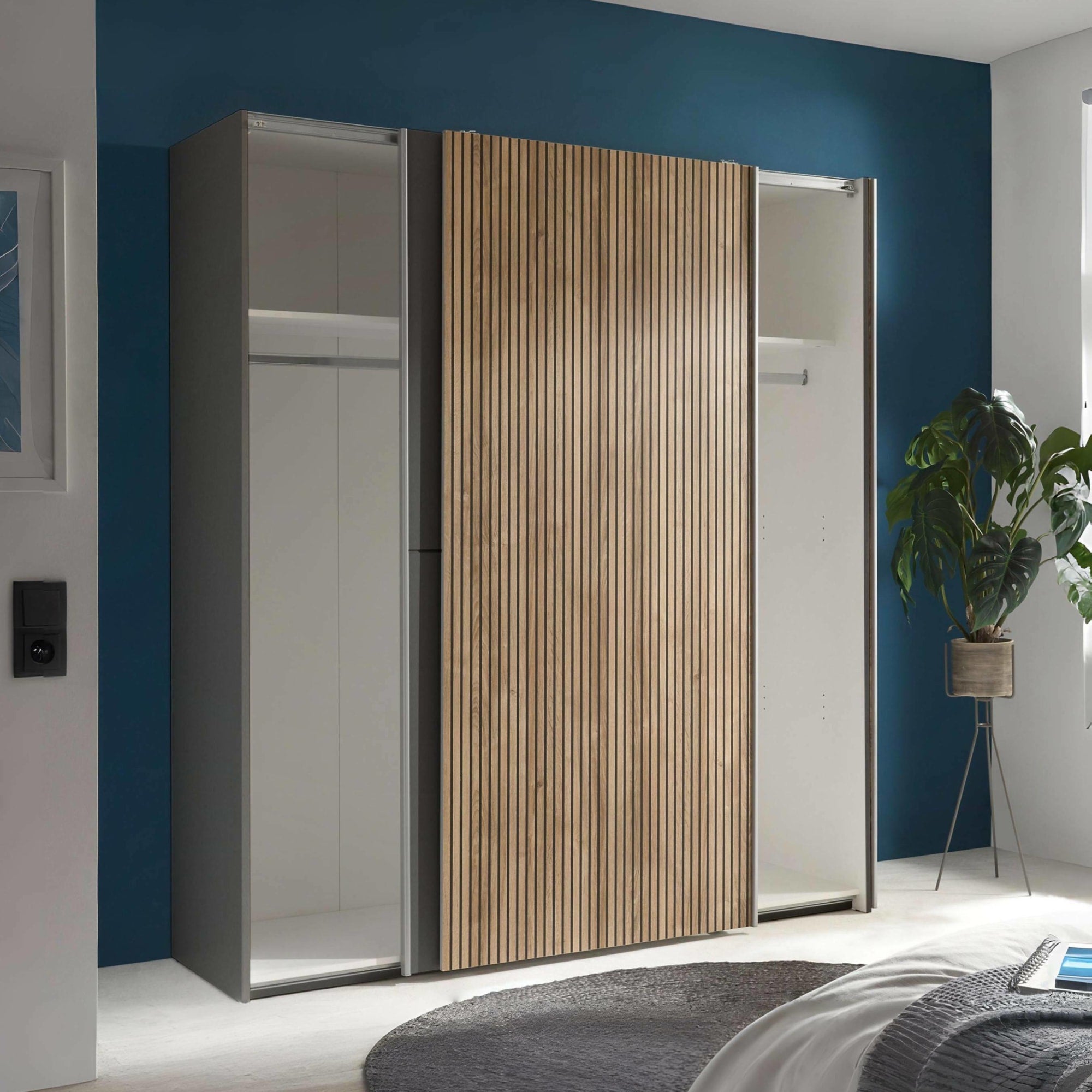 Berno Light Oak and Dark Grey Sliding 2 Door Wardrobe