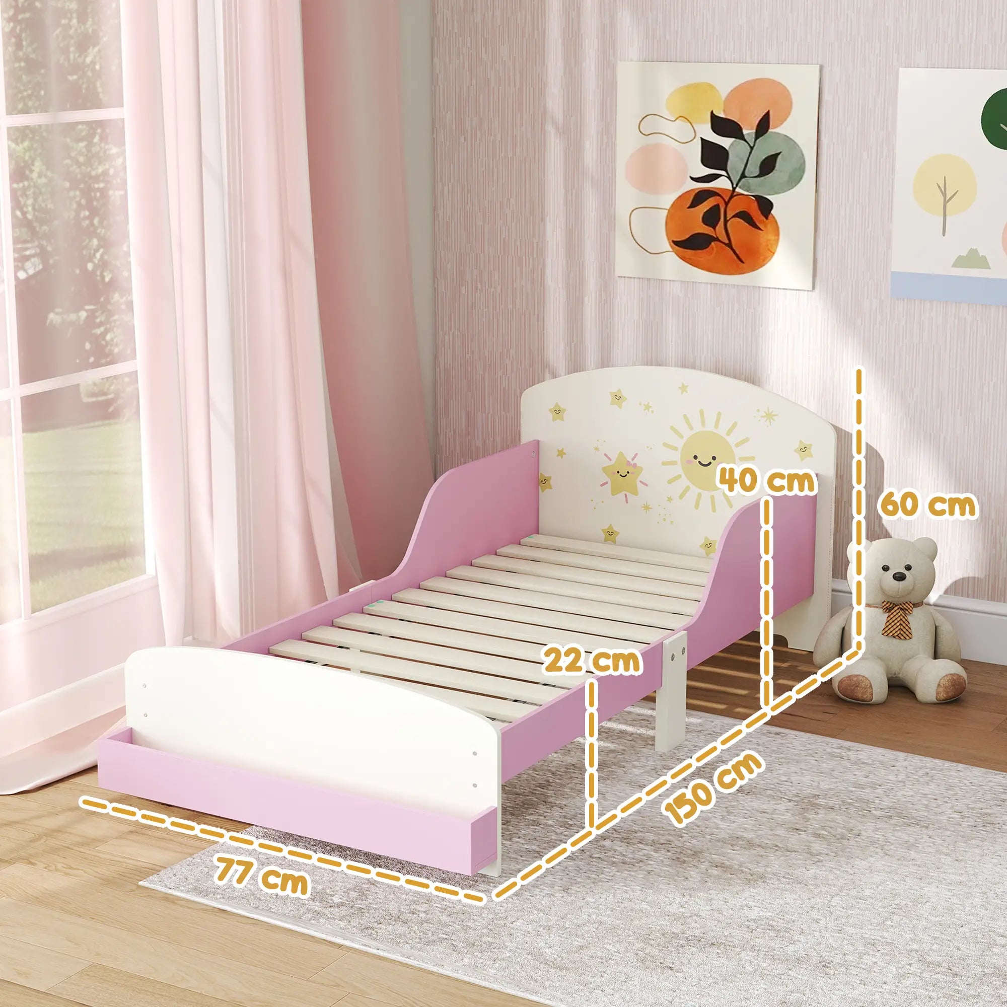 Low Kids Bed Frame with Sun and Stars Headboard