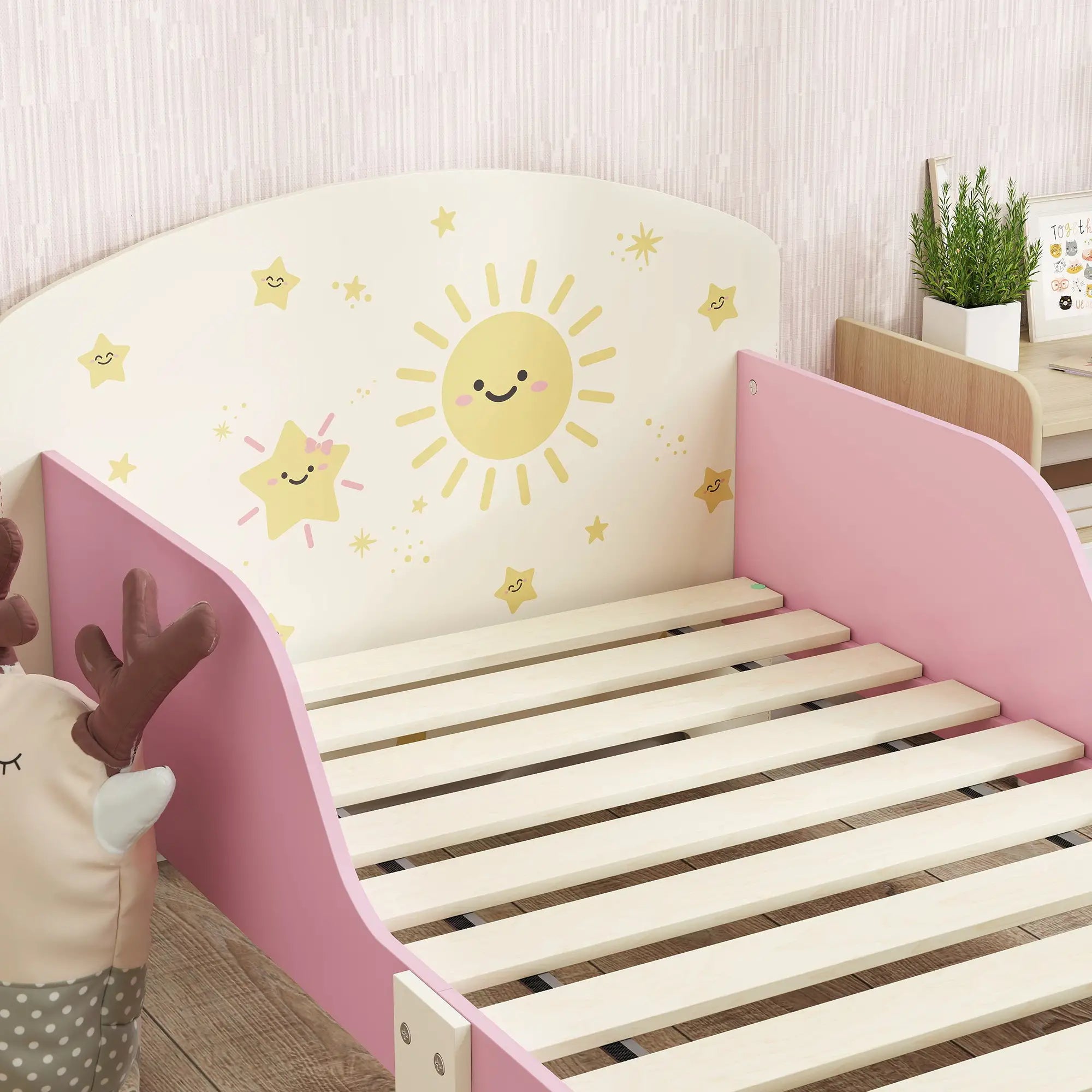 Low Kids Bed Frame with Sun and Stars Headboard