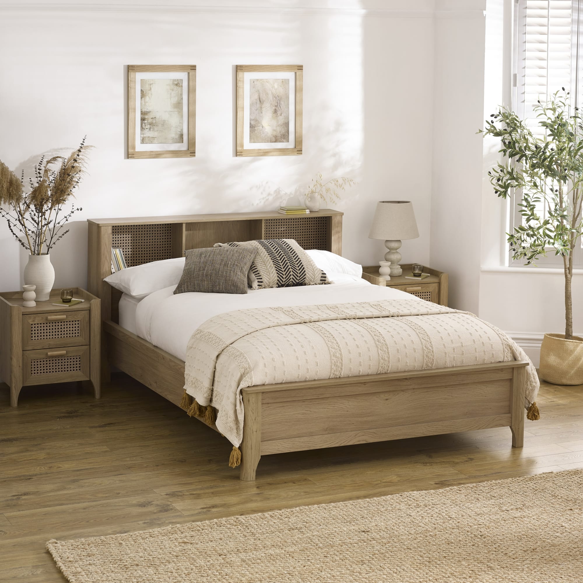 Sydney Oak Rattan Effect 135cm Double Bookcase Bed
