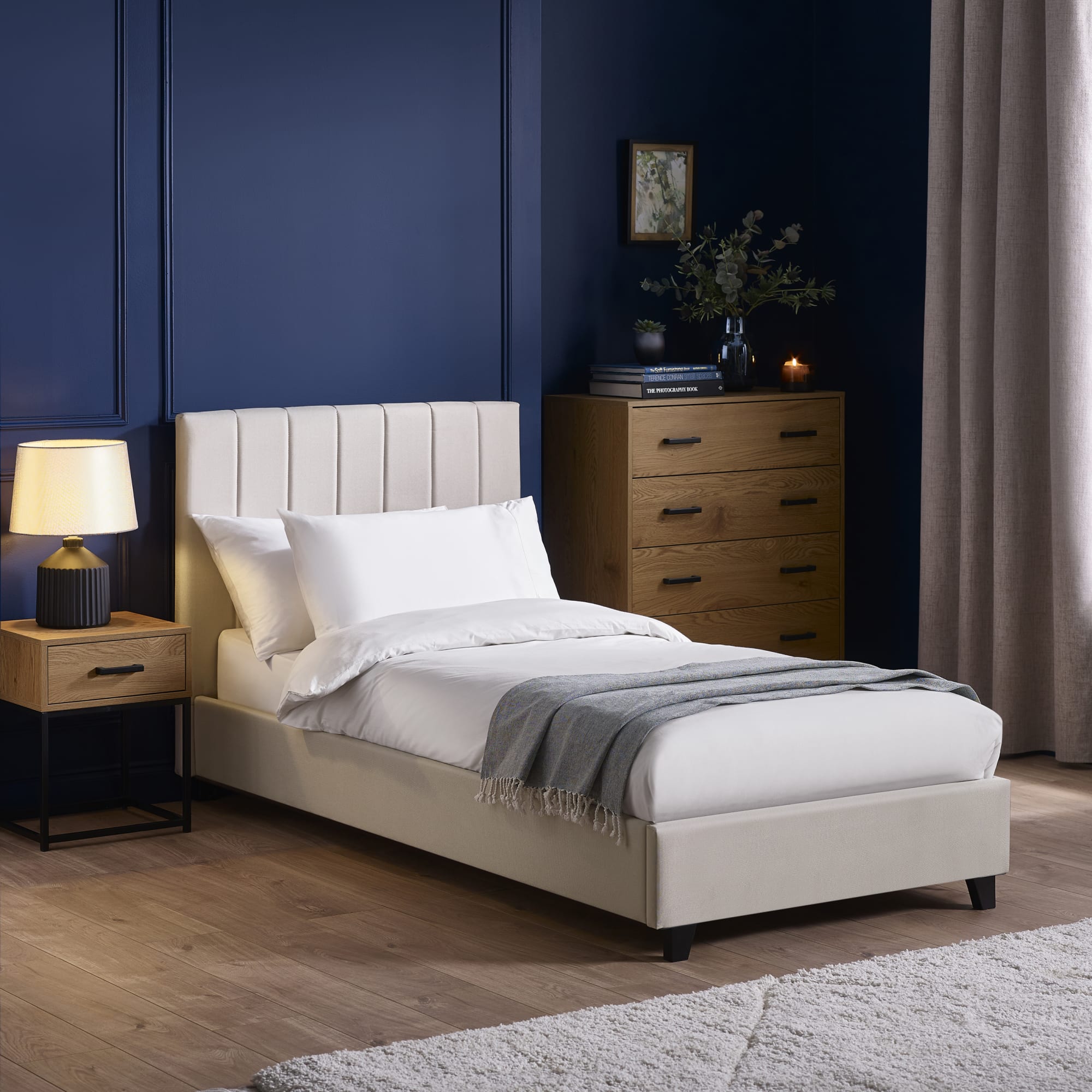 Aylen Oatmeal Linen Upholstered 90cm Single Bed Frame