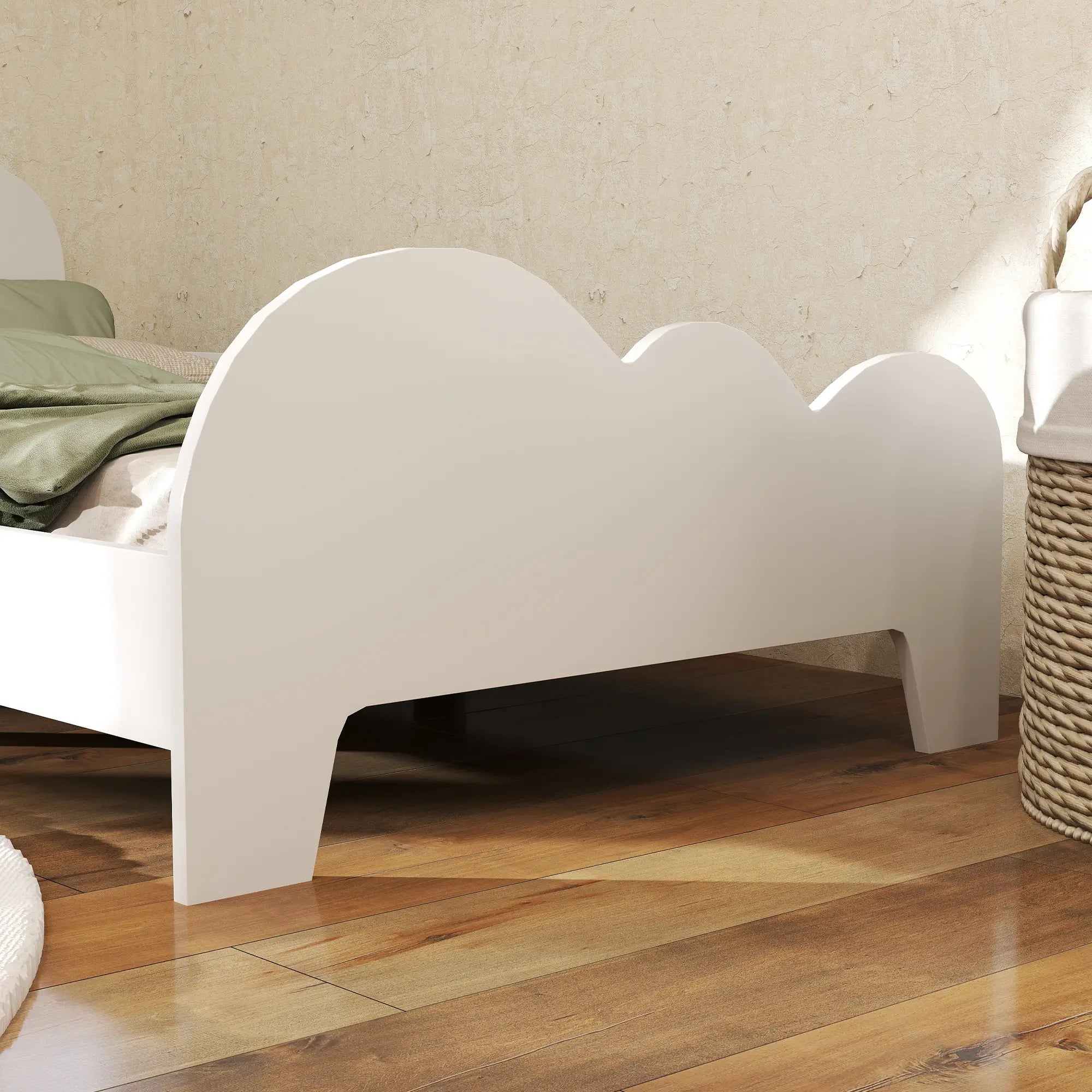 Low Kids Bed Frame with Cloud Headboard (White)