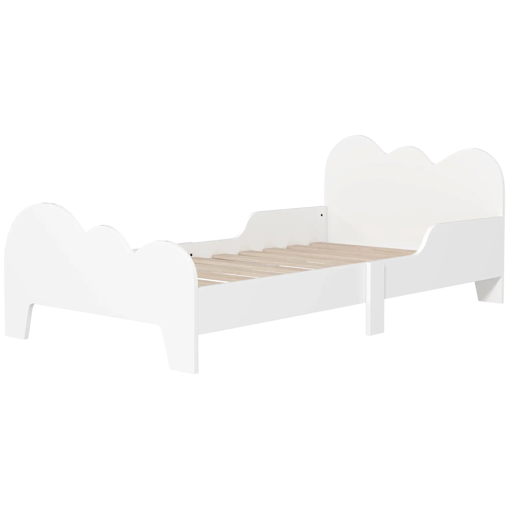 Low Kids Bed Frame with Cloud Headboard (White)