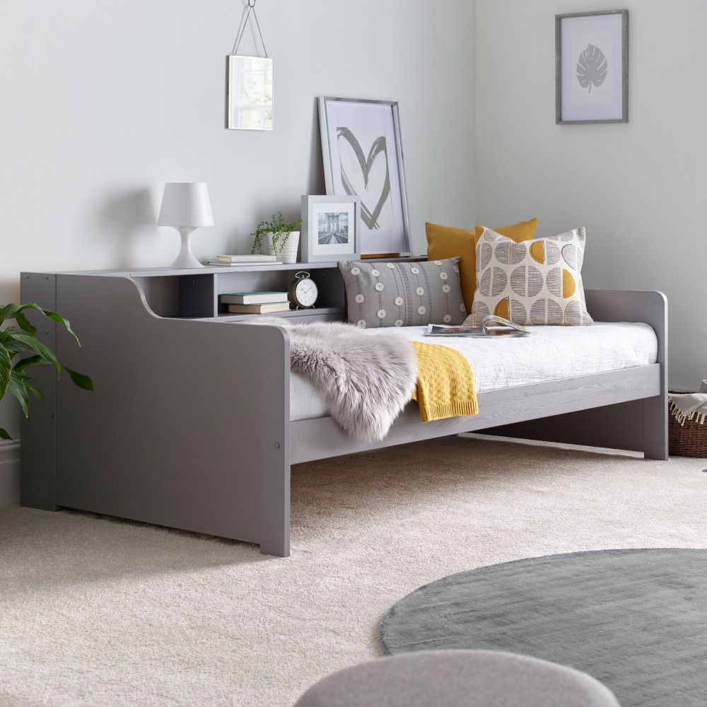 Tyler 3ft Single Wooden Day Bed with Optional Guest Bed Trundle - Grey