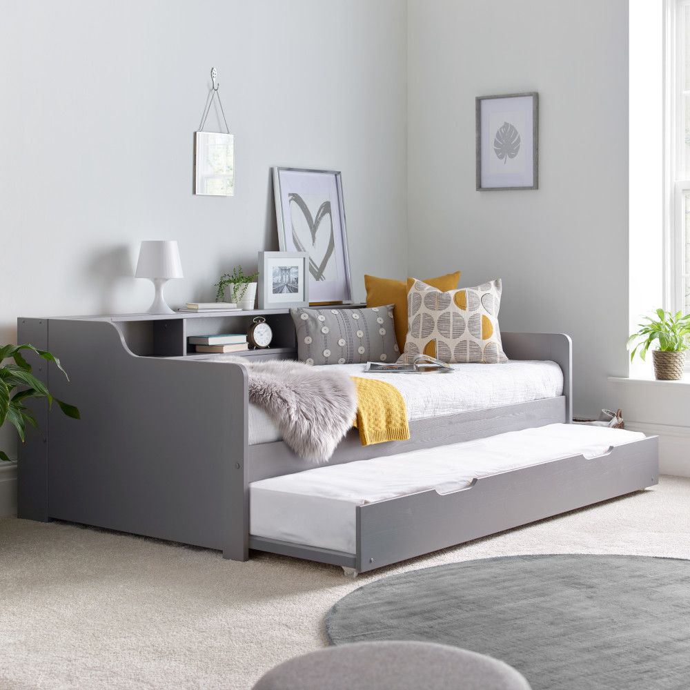 Tyler 3ft Single Wooden Day Bed with Optional Guest Bed Trundle - Grey