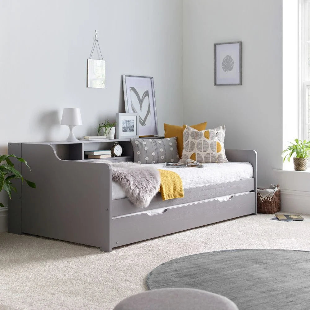 Tyler 3ft Single Wooden Day Bed with Optional Guest Bed Trundle - Grey