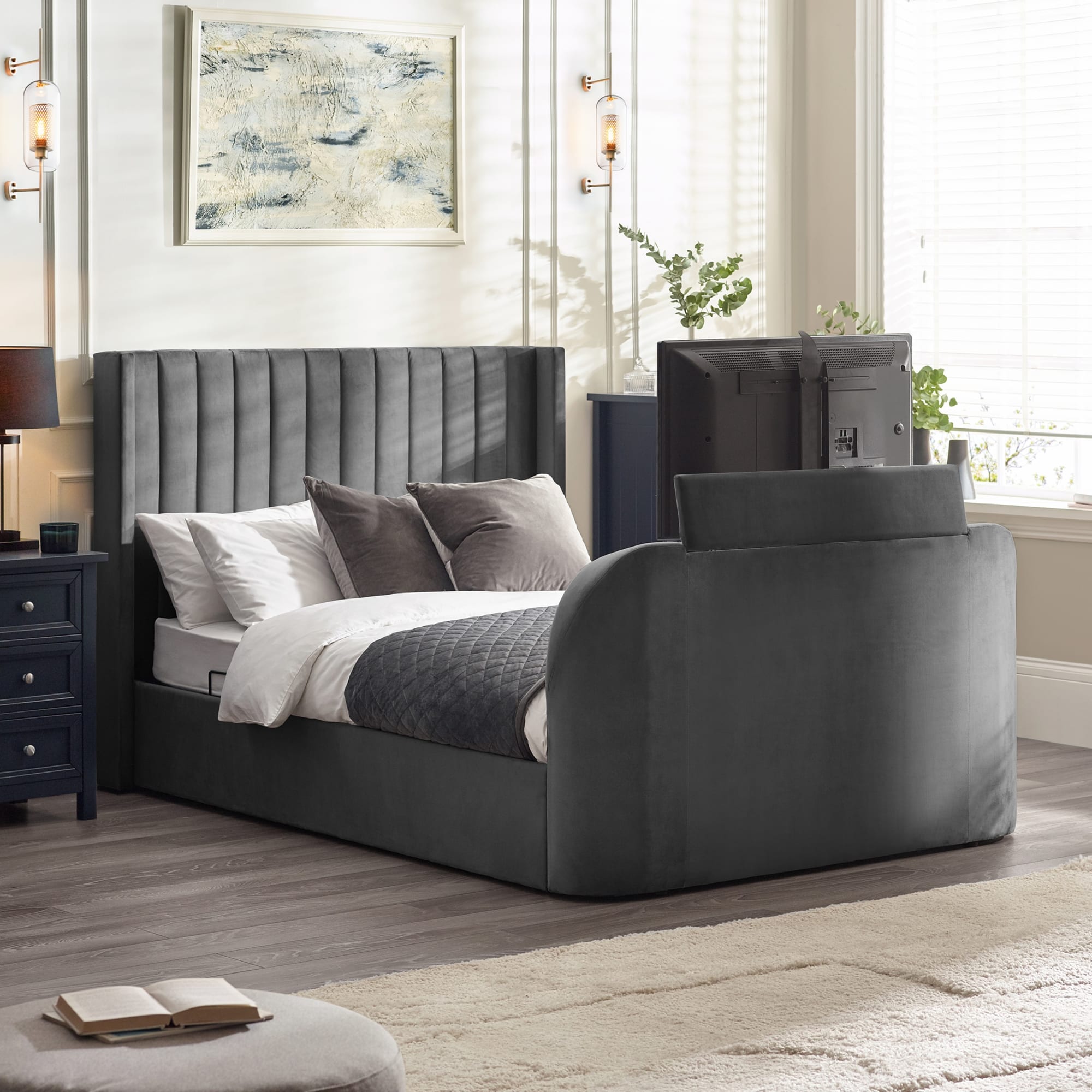 Clara Ottoman TV Bed 135cm - Dark Grey