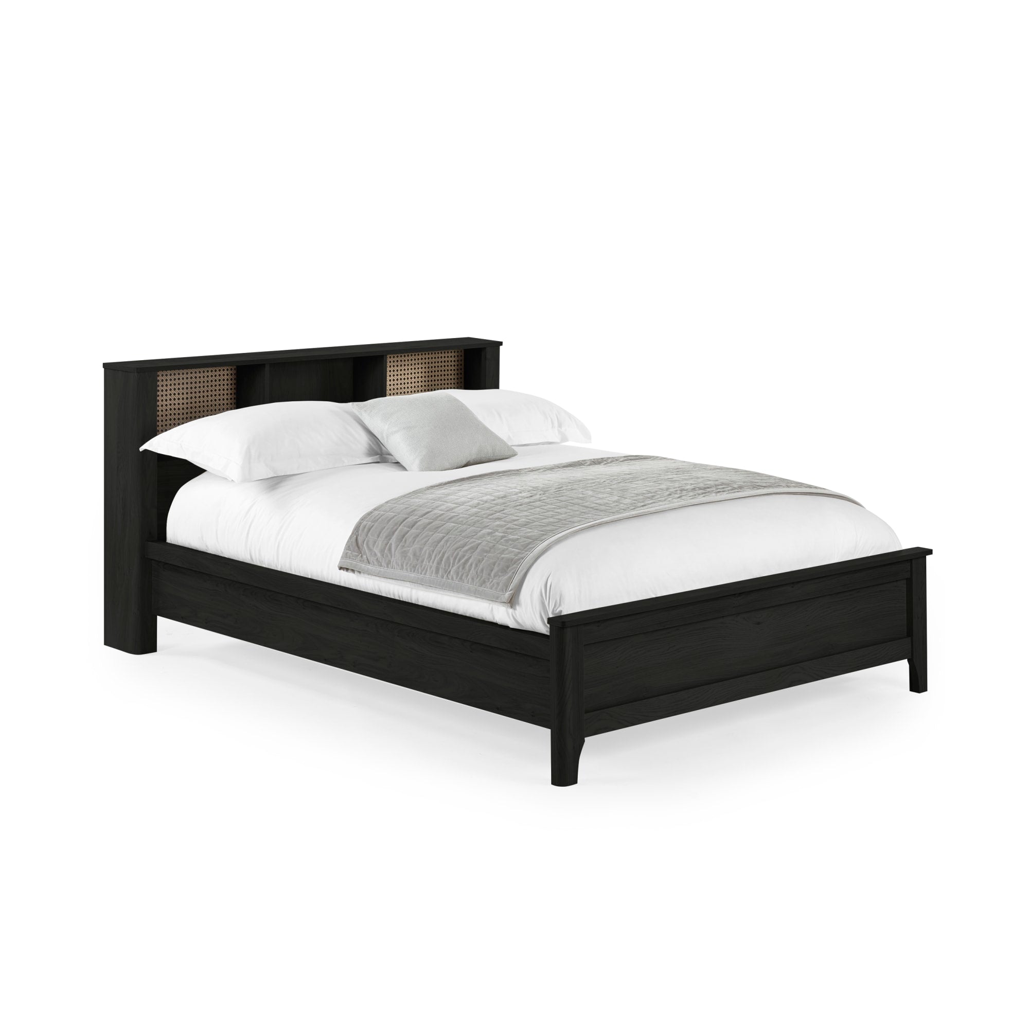 Sydney Black Ash Rattan Effect 135cm Double Bookcase Bed