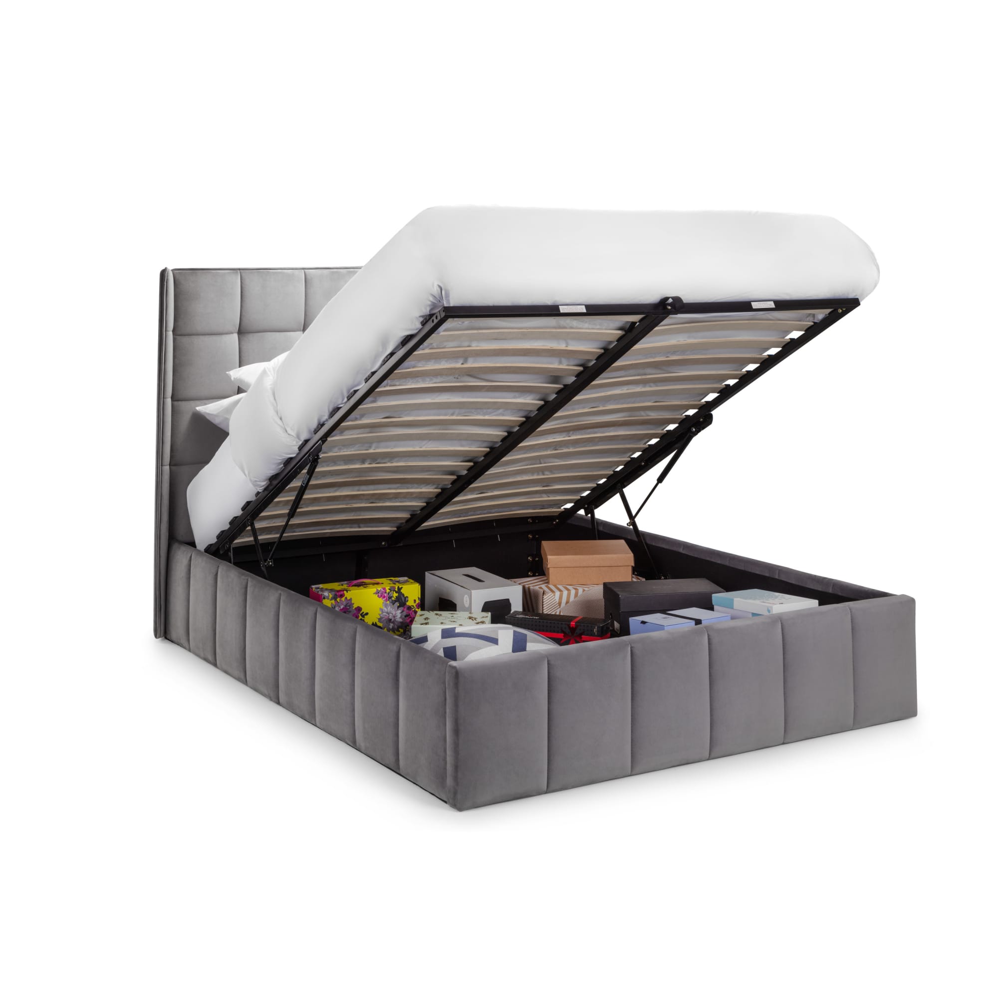 Gatsby Light Grey Ottoman Storage 135cm Double Bed