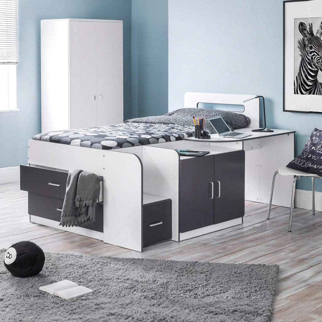 Pixie Cabin Bed – White & Charcoal Grey