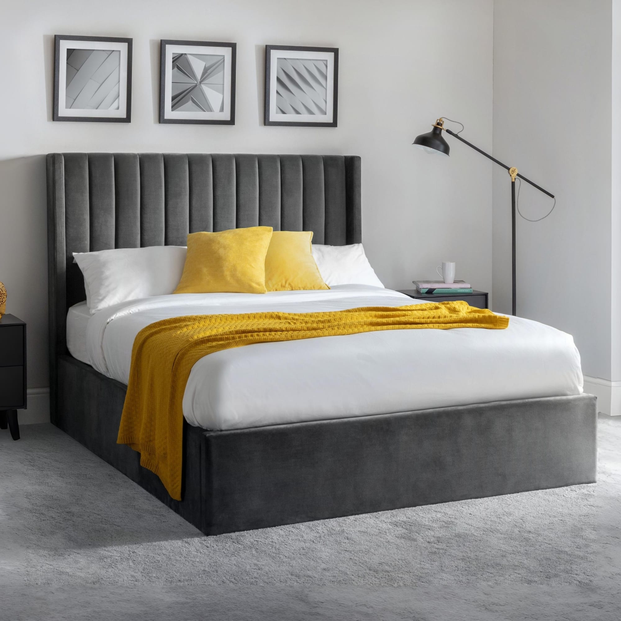 Langham Ottoman Storage 135cm Double Bed - Grey