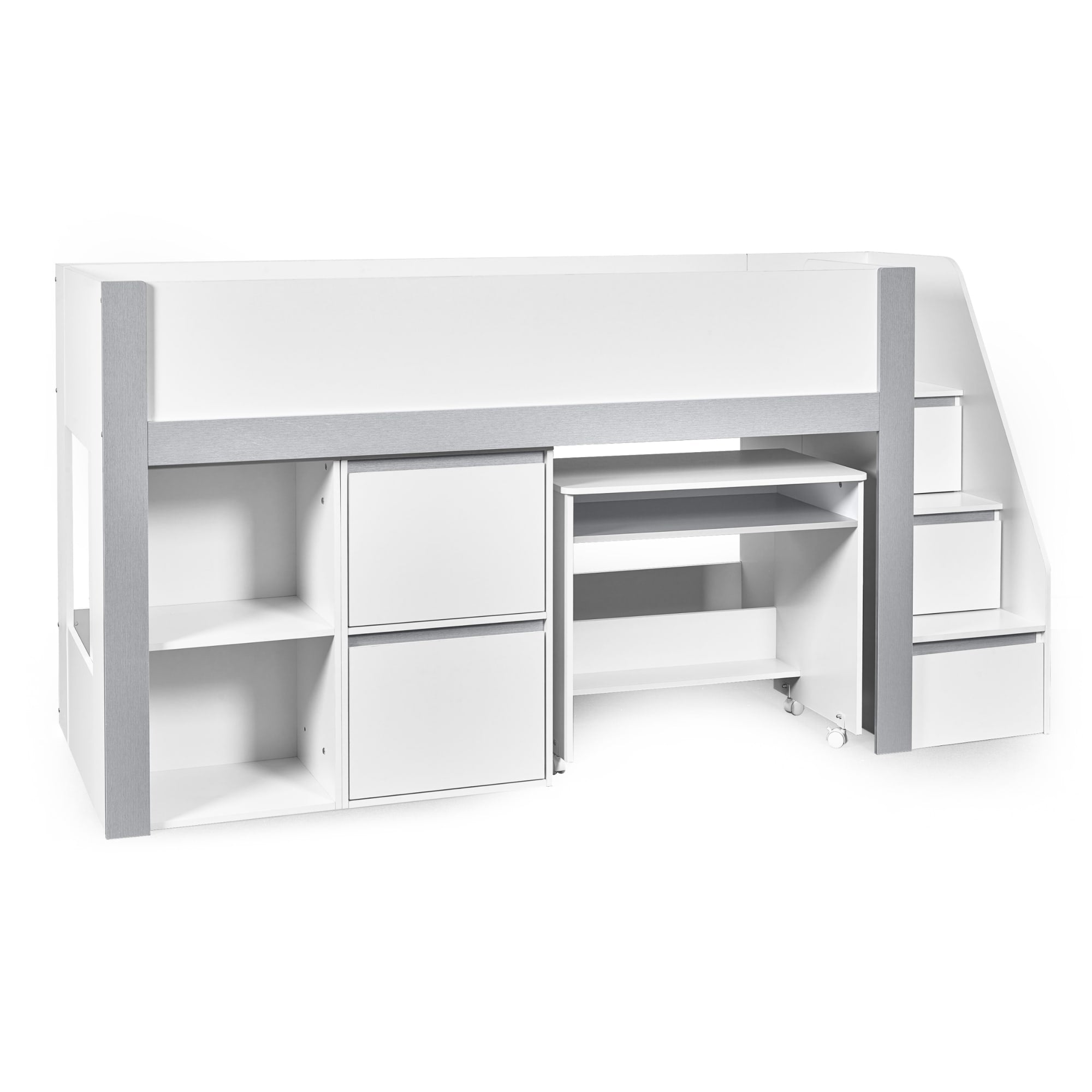 Gaia 90cm Single Midsleeper - White and Silver