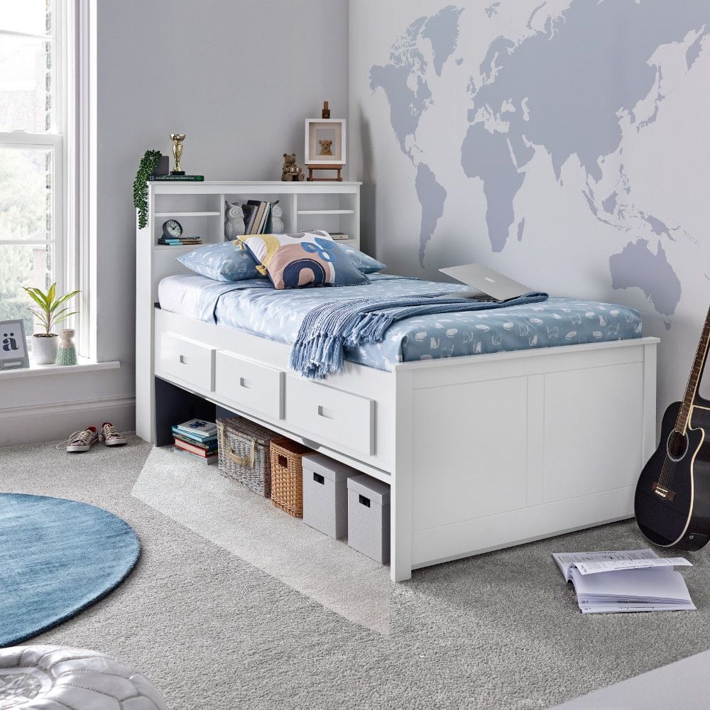 Quest Kids White Wooden Storage Bed with Drawers - 3ft Single