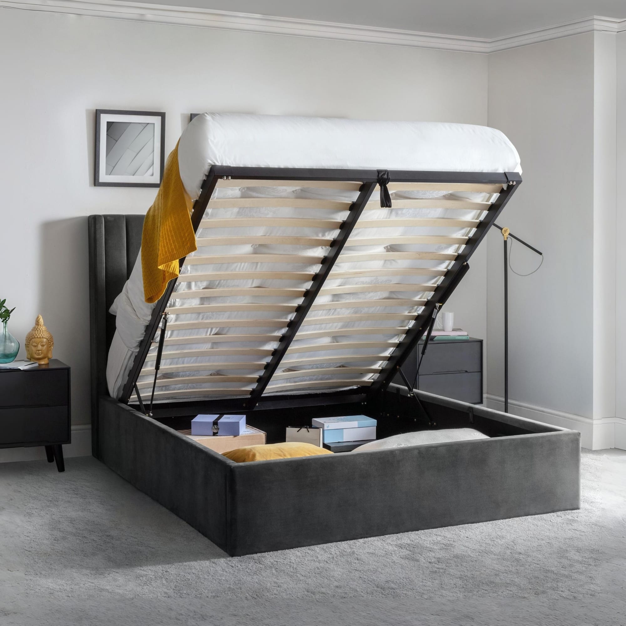 Langham Ottoman Storage 135cm Double Bed - Grey
