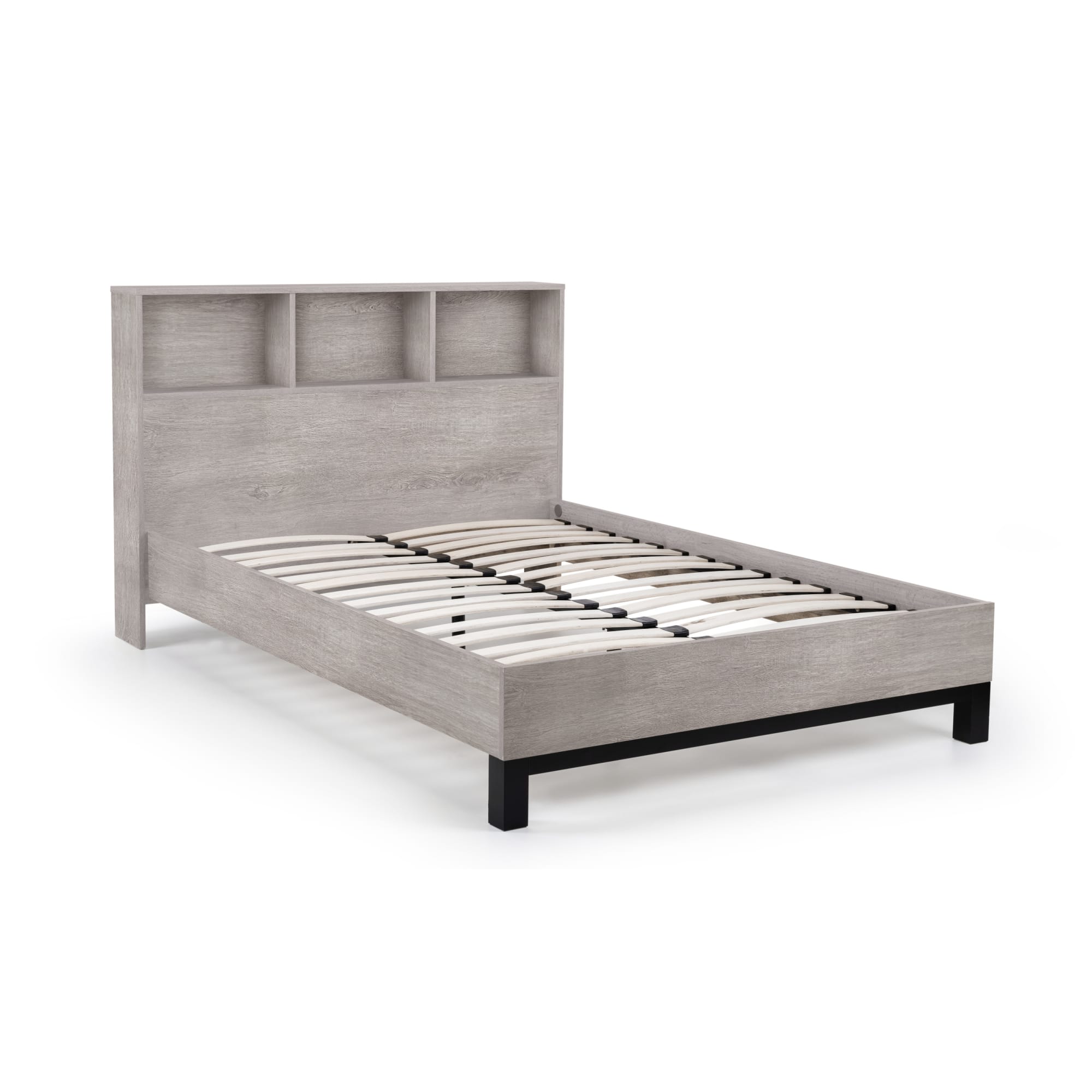 Bali Bookcase Headboard Bed 135cm - Grey Oak