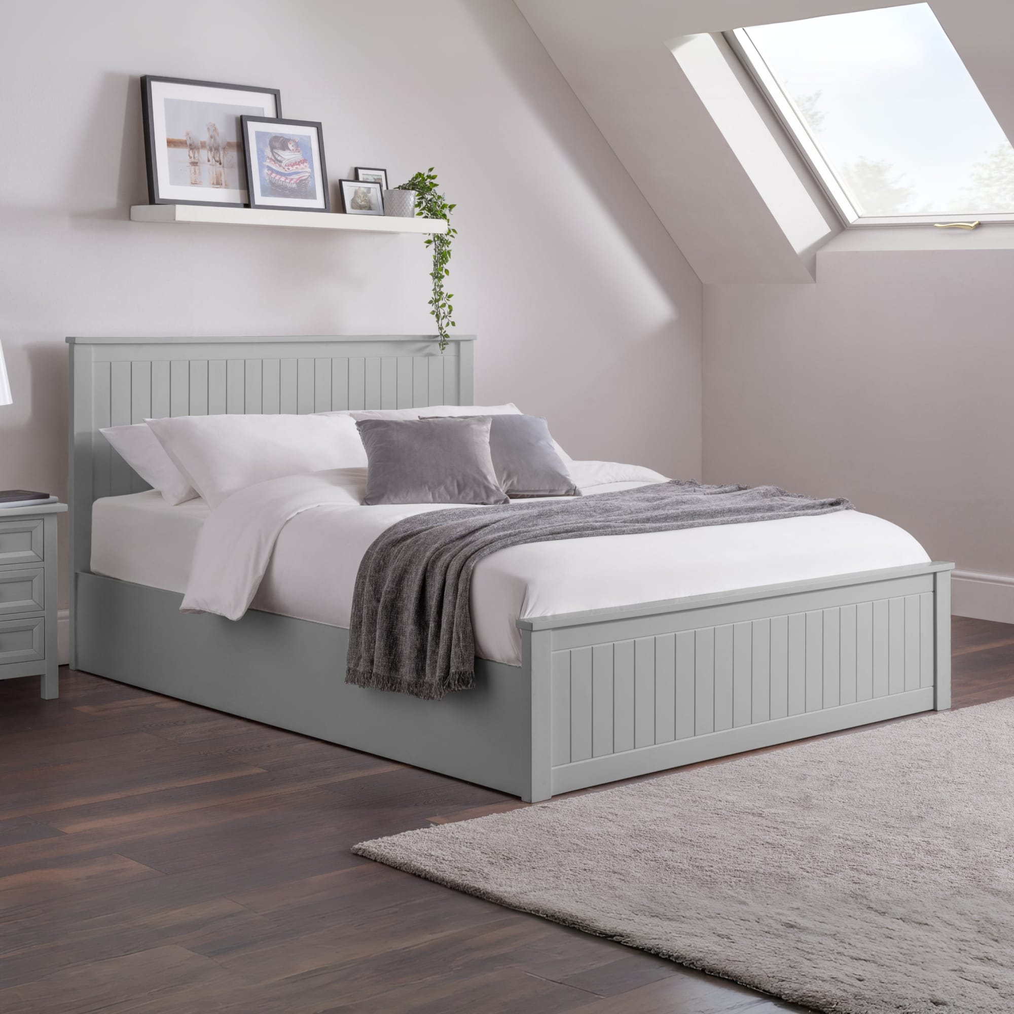 Maine Ottoman Storage 135cm Double Bed - Dove Grey