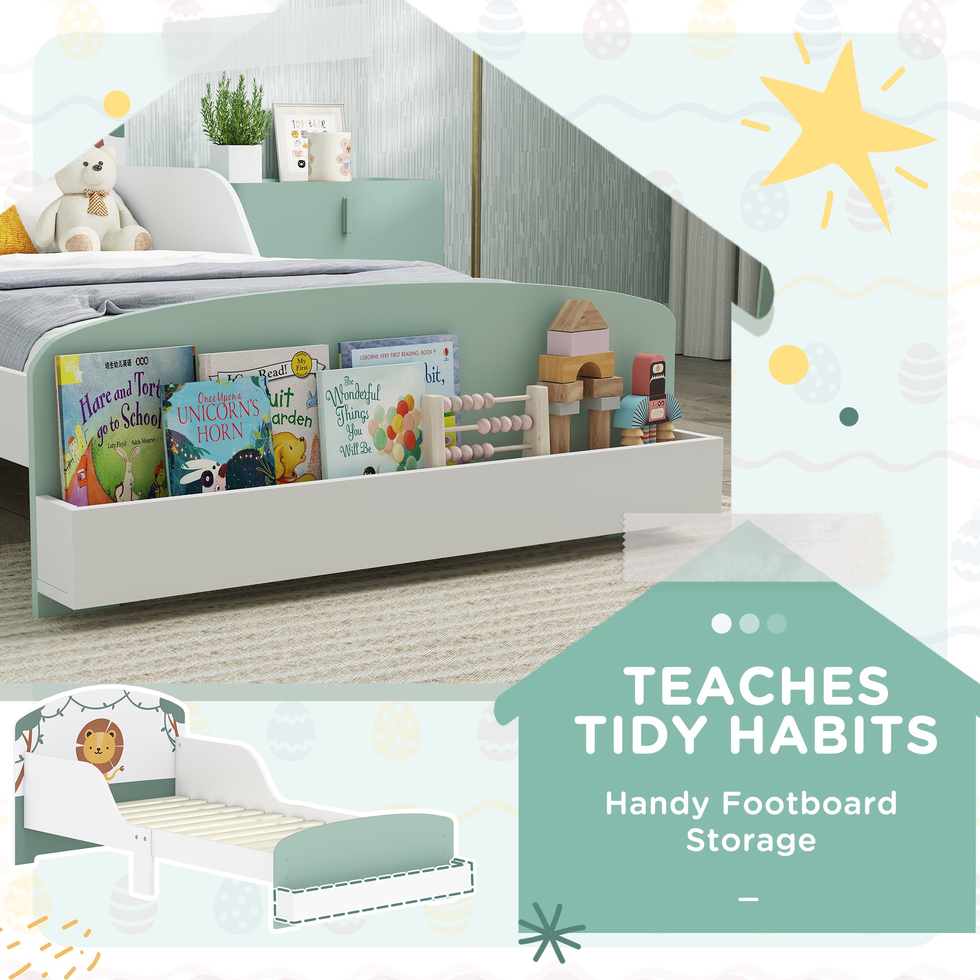 Low Kids Bed Frame with Lion Headboard