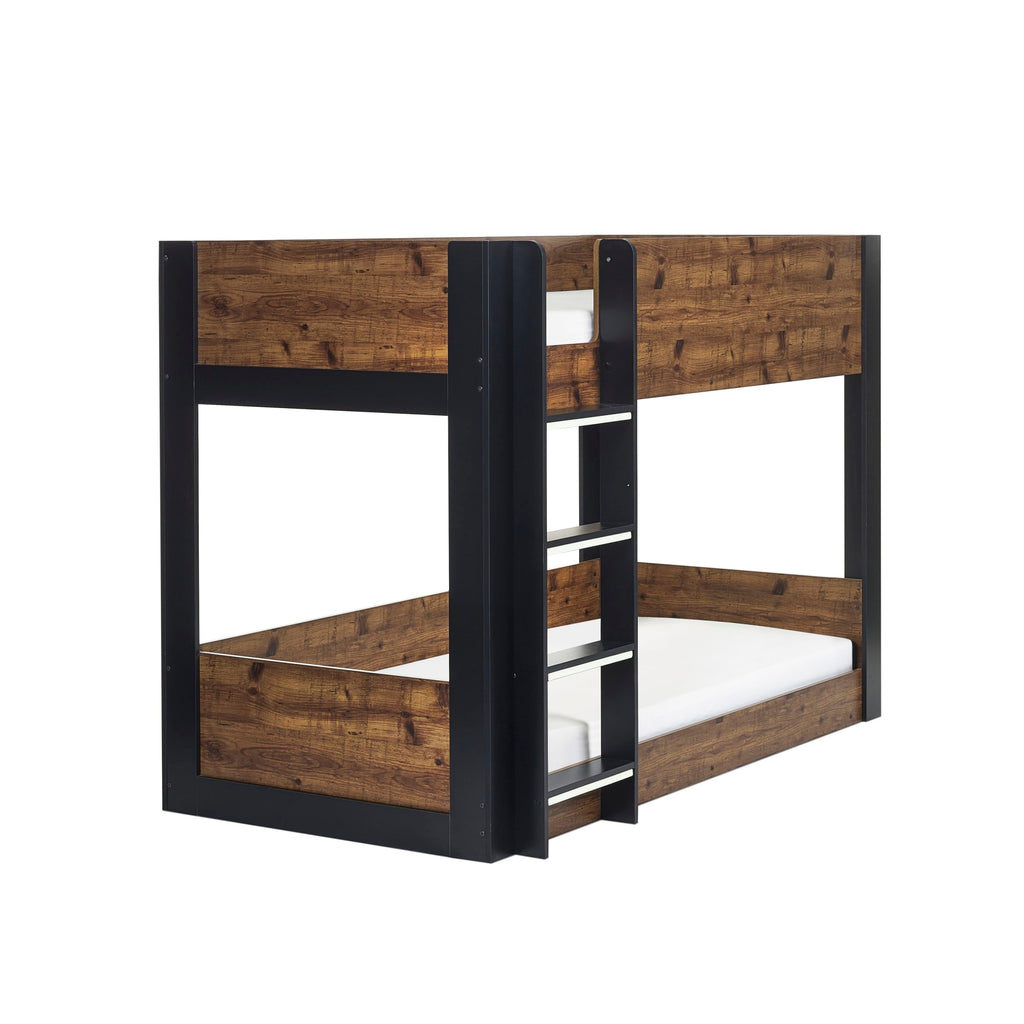 Solomon Wooden Bunk Bed – Rustic Oak & Black