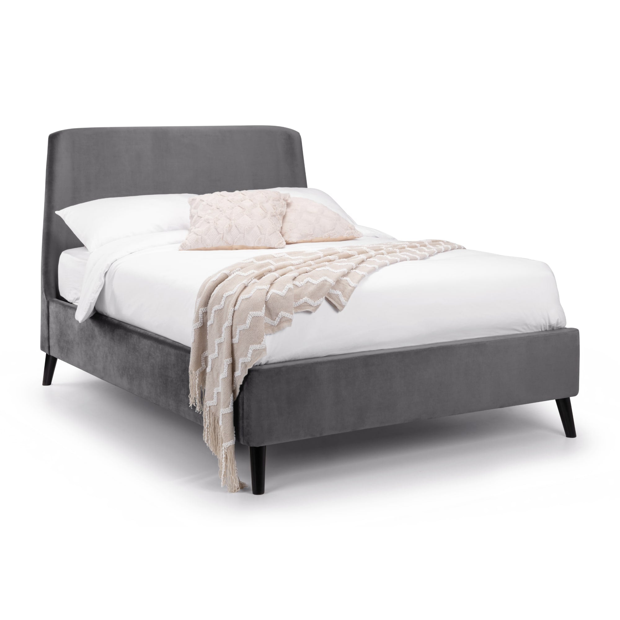 Frida Curved Velvet 135cm Double Bed - Grey