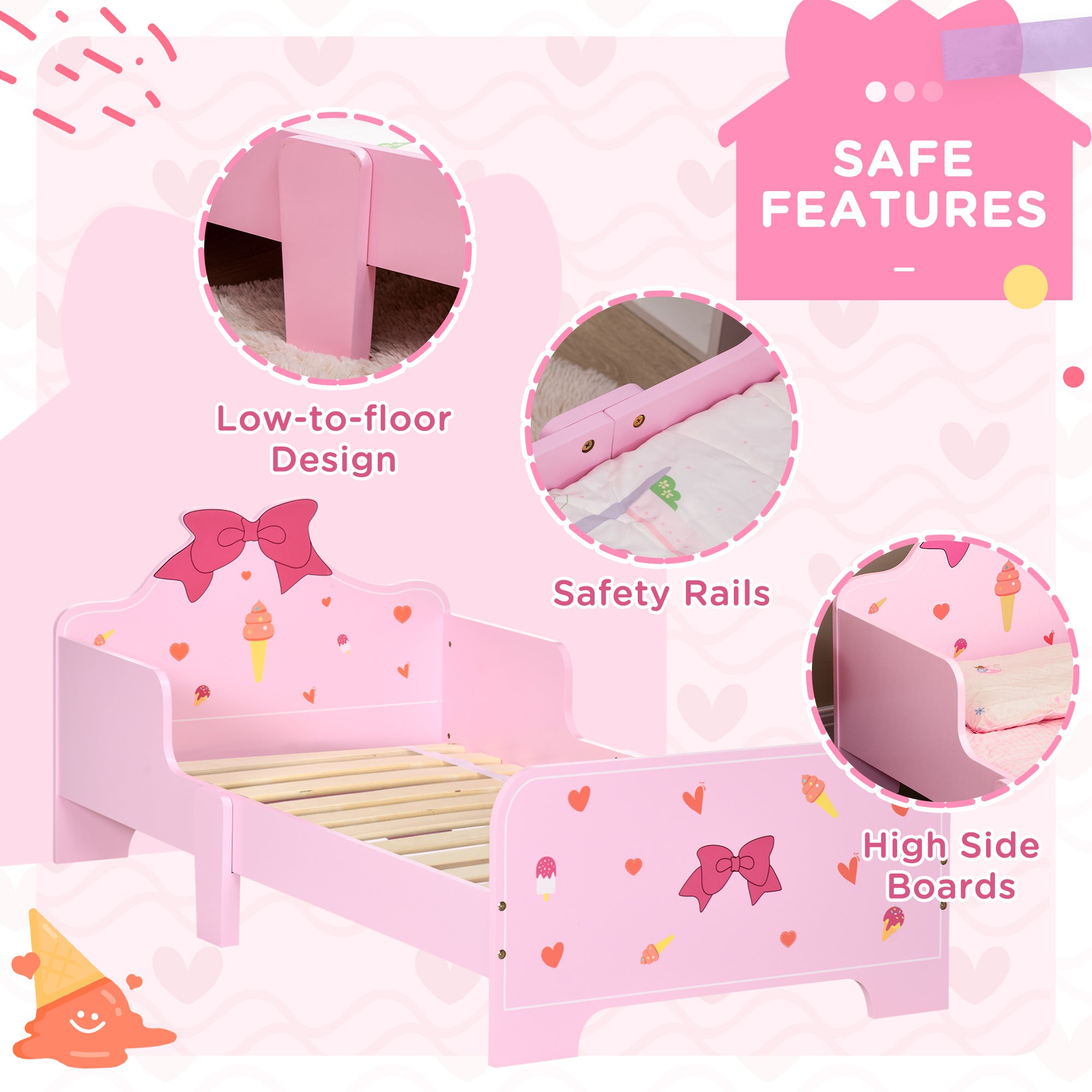 Low Kids Bed Frame with Bow Headboard