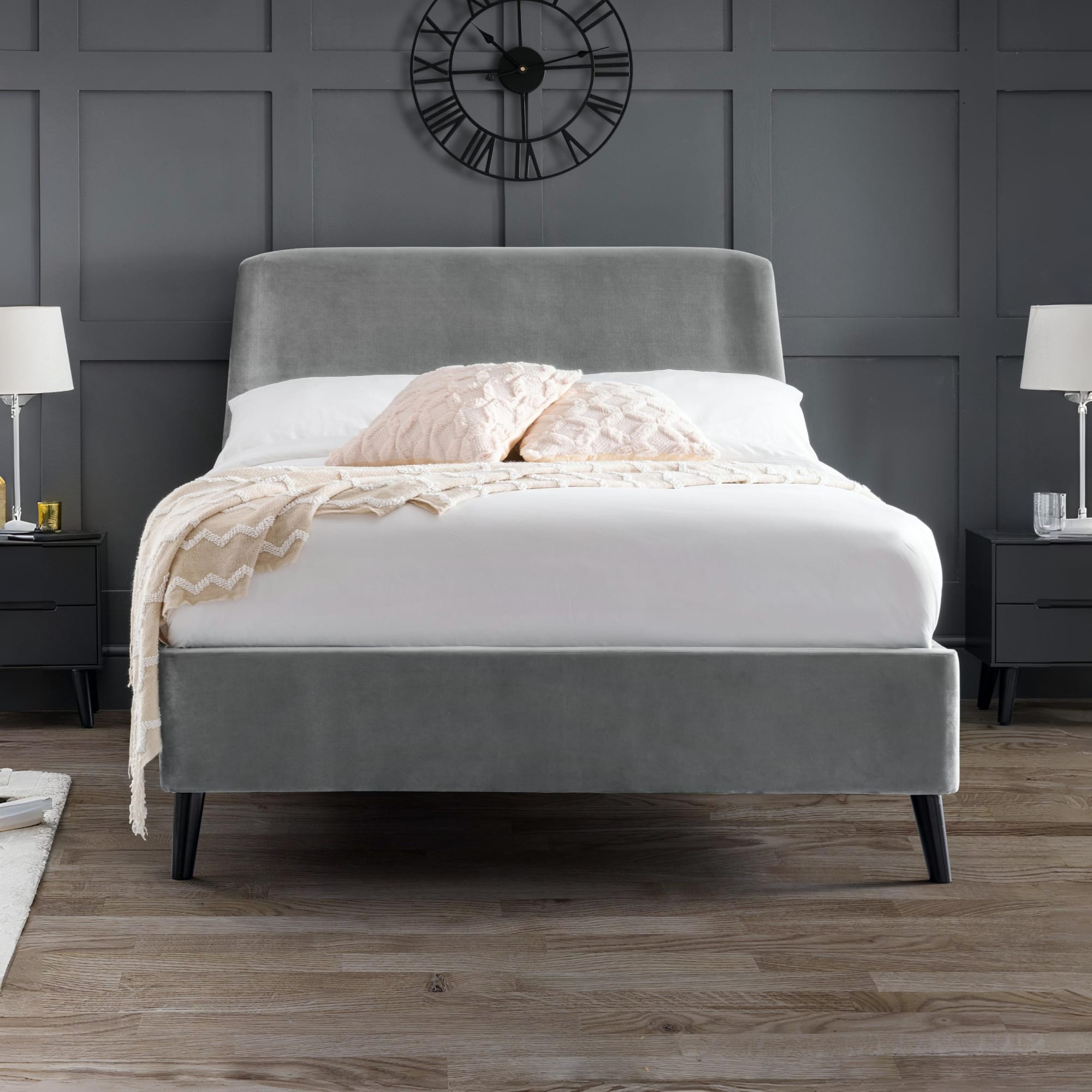 Frida Curved Velvet 135cm Double Bed - Grey