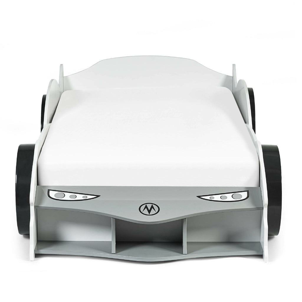 Dash White and Grey High Gloss 90cm Single Race Car Bed