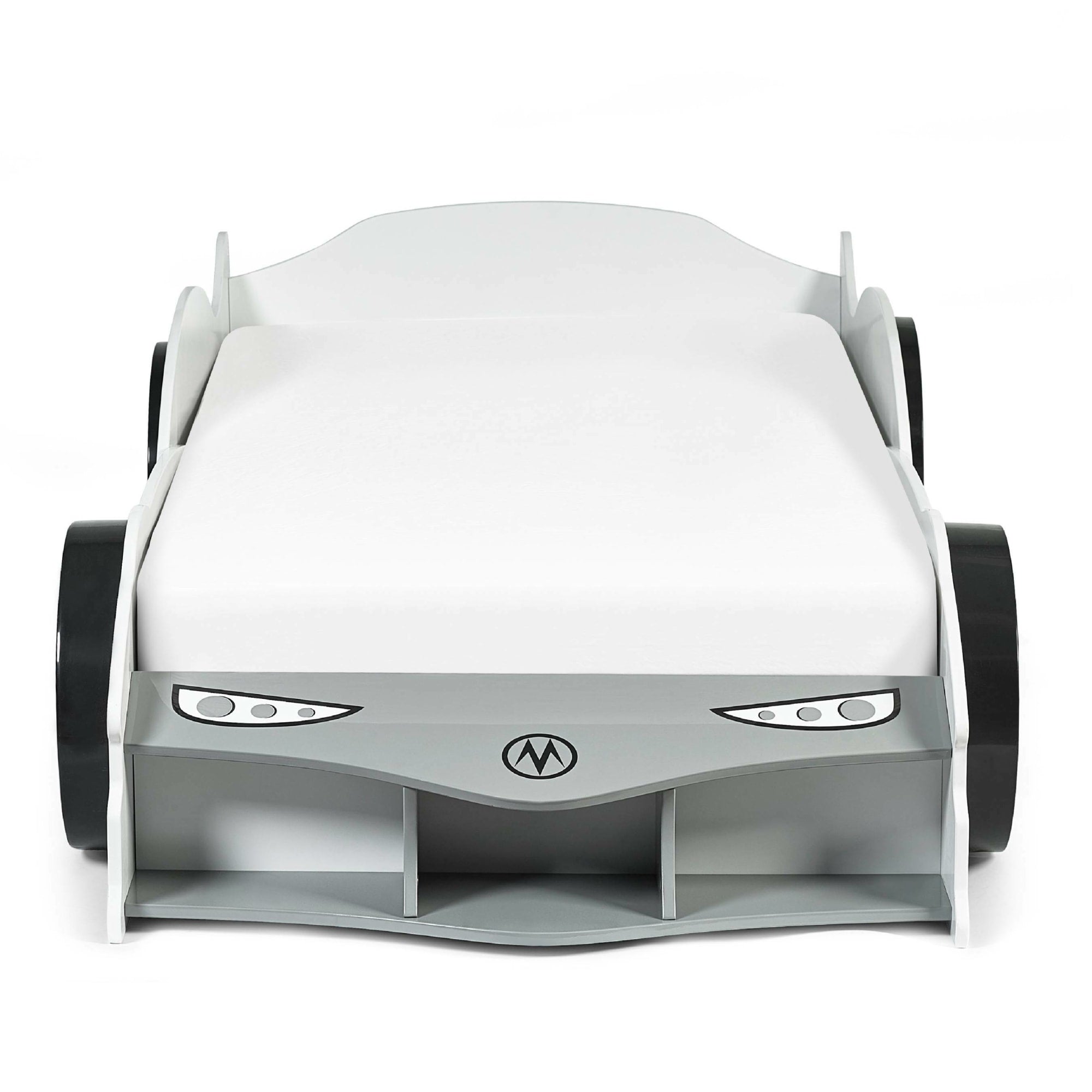 Storm White and Grey High Gloss 90cm Single Race Car Bed