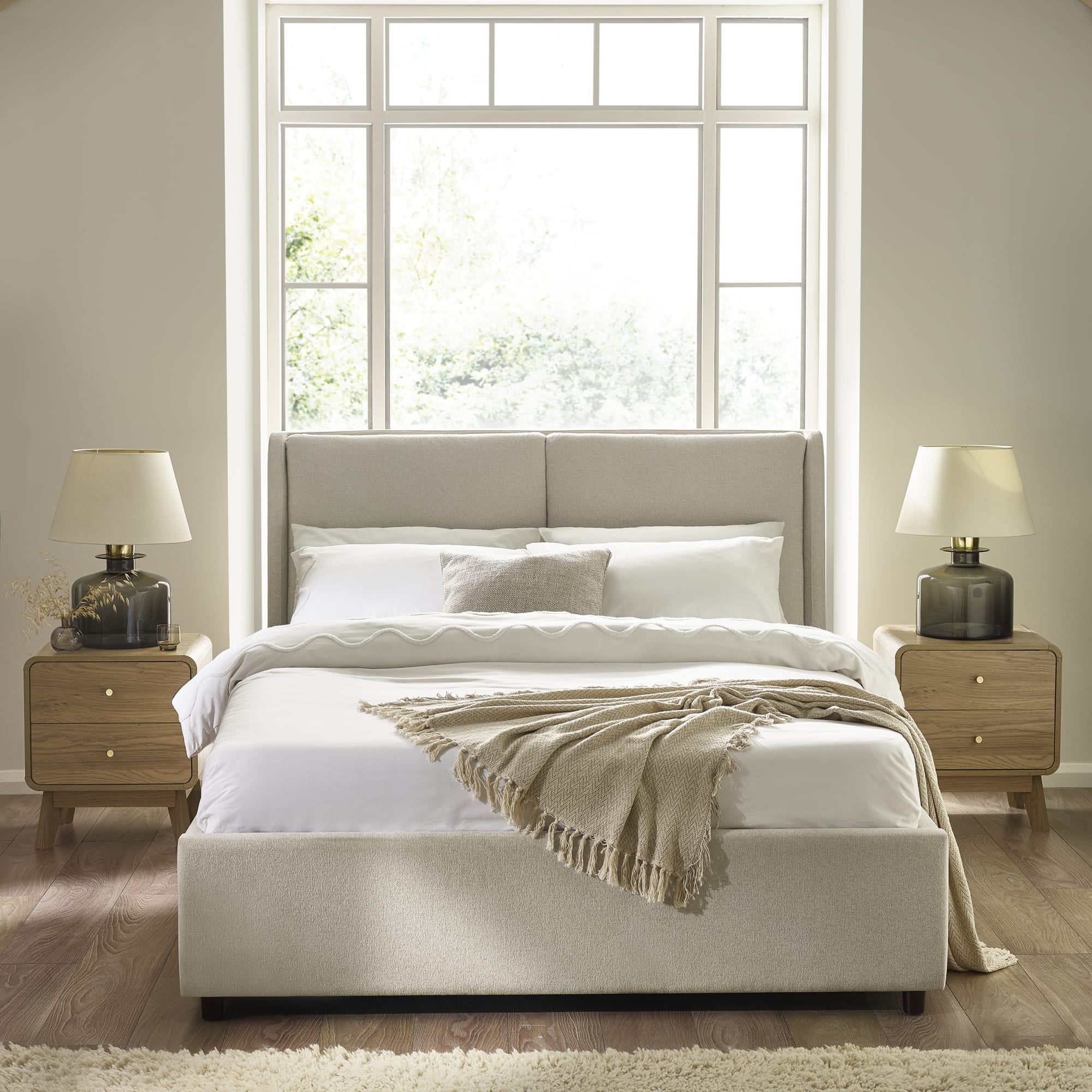 Maddock Beige Upholstered Ottoman Storage 135cm Double Bed
