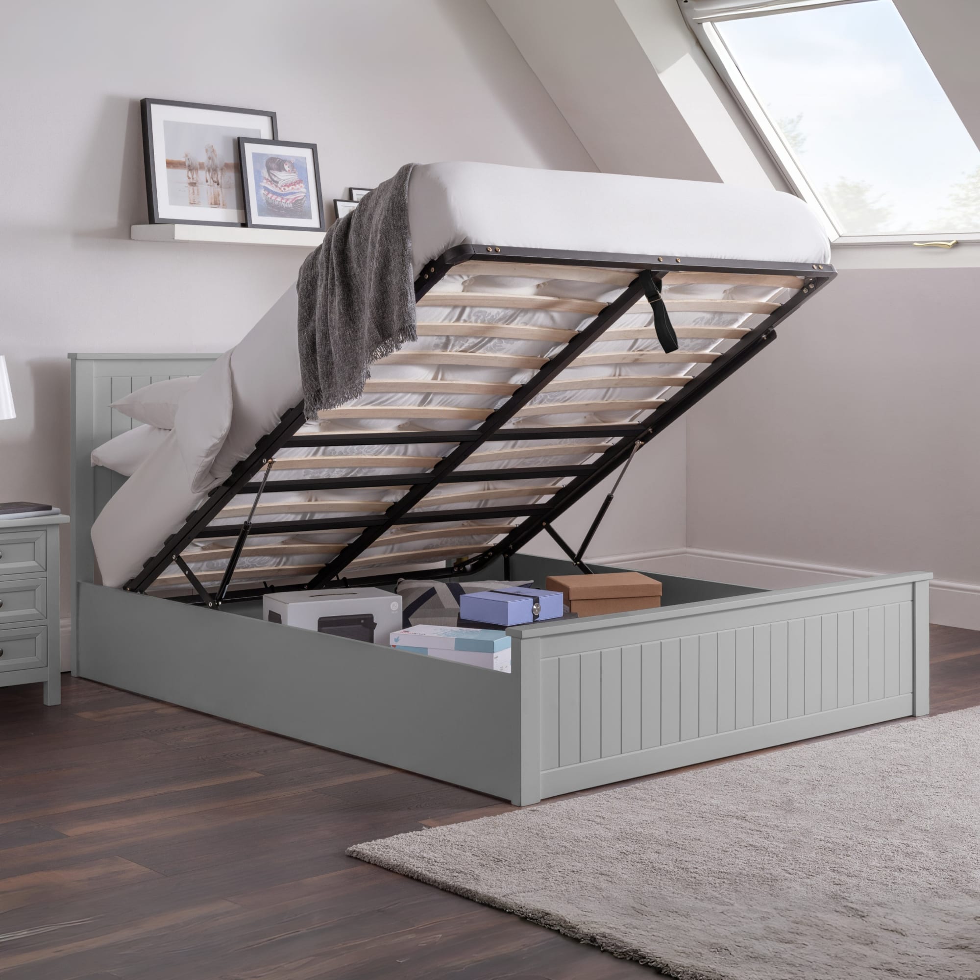 Maine Ottoman Storage 135cm Double Bed - Dove Grey