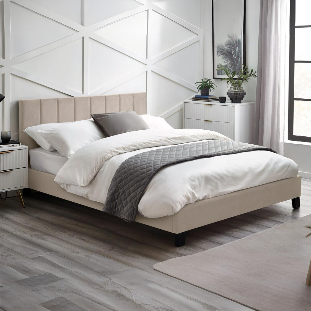 Chelsea 3ft Single Velvet Bed Frame – Soft Beige
