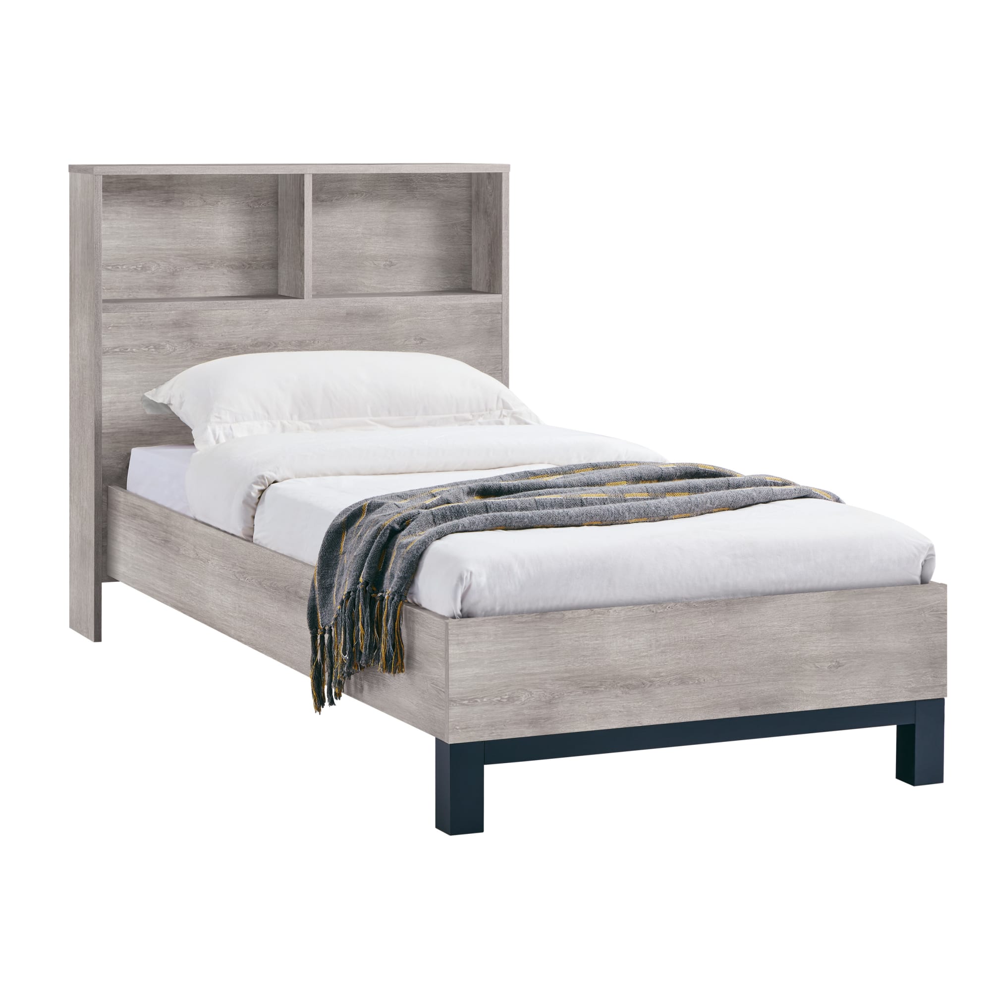 Bali Bookcase Headboard Bed 90cm - Grey Oak