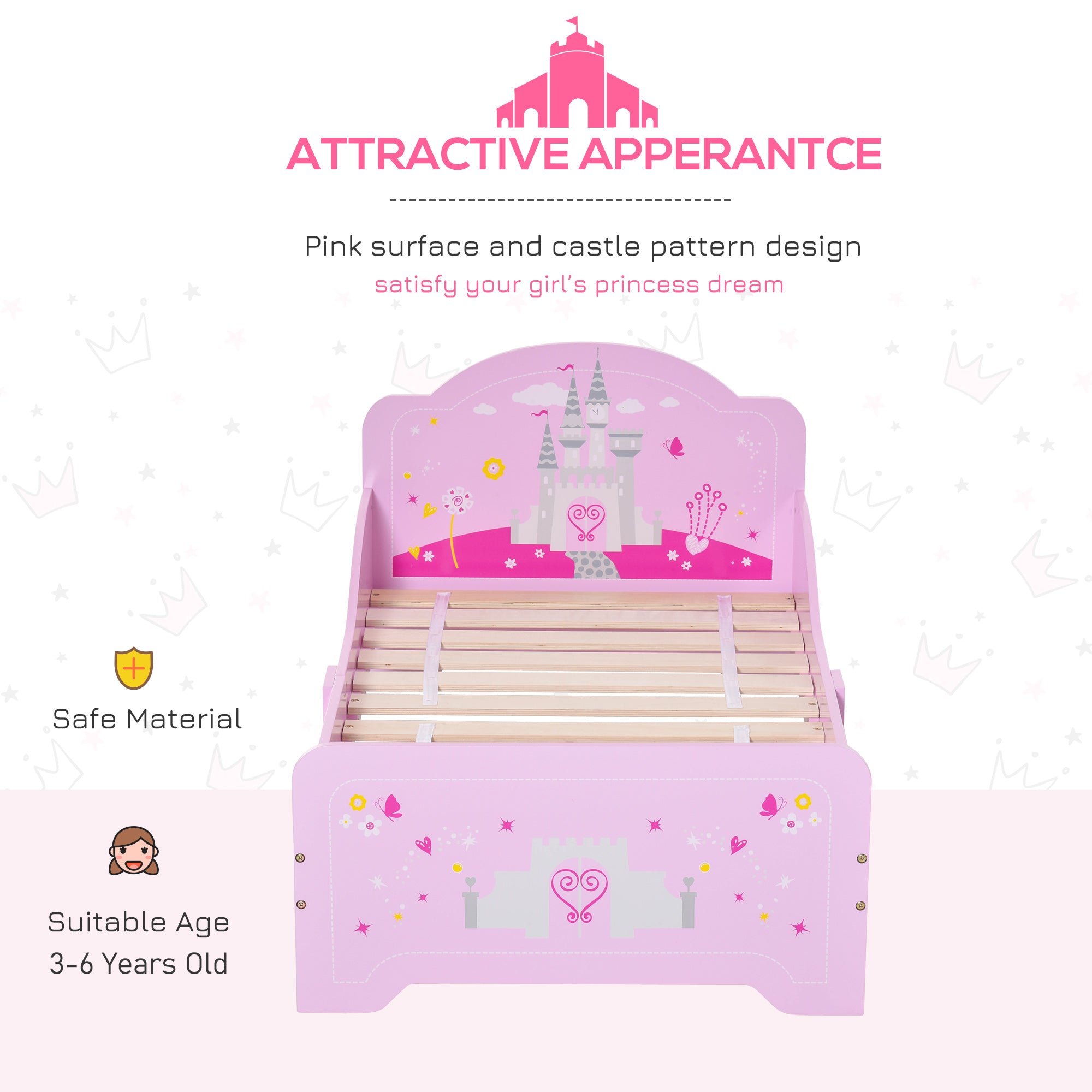 Low Kids Bed Frame with Princess Castle Headboard
