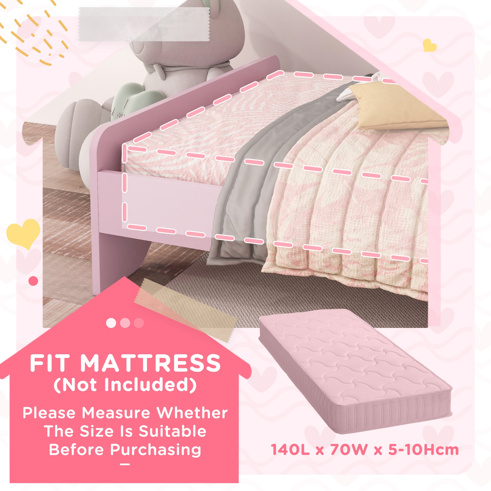 Low Kids Bed Frame with Pink Cloud Headboard