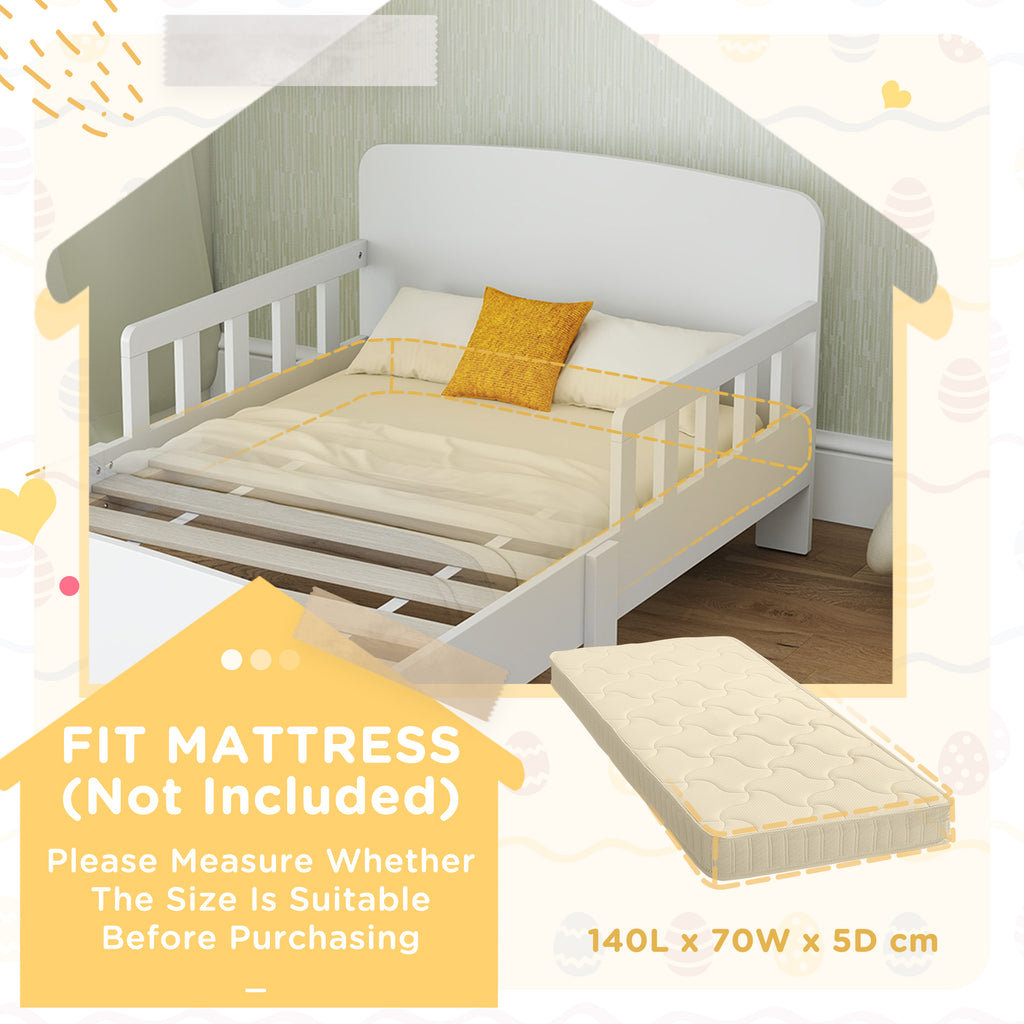 Low Kids White Bed Frame with Guard Rails